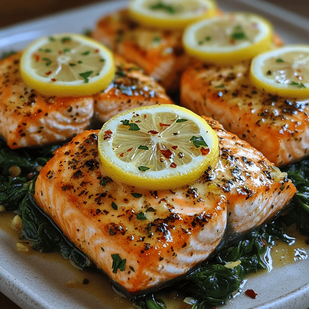 Welcome to a culinary adventure that promises not only to tantalize your taste buds but also to nourish your body – the Zesty Lemon-Garlic Salmon with Sautéed Spinach. This dish is a perfect union of vibrant flavors and robust nutrition, making it an ideal choice for anyone looking to elevate their dining experience with ease and elegance.