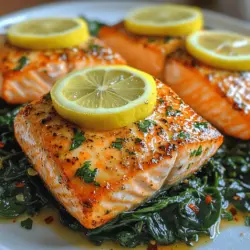 Welcome to a culinary adventure that promises not only to tantalize your taste buds but also to nourish your body – the Zesty Lemon-Garlic Salmon with Sautéed Spinach. This dish is a perfect union of vibrant flavors and robust nutrition, making it an ideal choice for anyone looking to elevate their dining experience with ease and elegance.