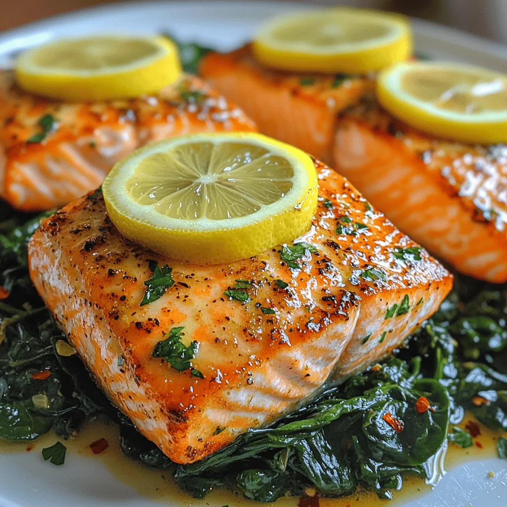 Welcome to a culinary adventure that promises not only to tantalize your taste buds but also to nourish your body – the Zesty Lemon-Garlic Salmon with Sautéed Spinach. This dish is a perfect union of vibrant flavors and robust nutrition, making it an ideal choice for anyone looking to elevate their dining experience with ease and elegance.