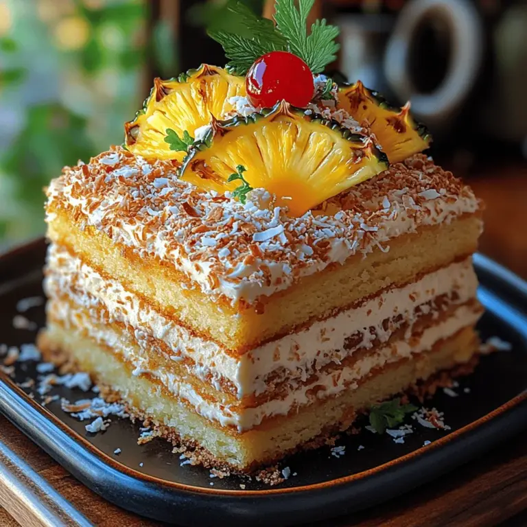 Welcome to a slice of paradise with our Tropical Paradise Pineapple Coconut Cream Cake! This delightful dessert is a celebration of the vibrant and refreshing flavors of the tropics, combining the sweetness of pineapple with the creamy richness of coconut. Ideal for special occasions such as birthdays, summer parties, or holiday gatherings, this cake promises to impress your guests and delight your taste buds.