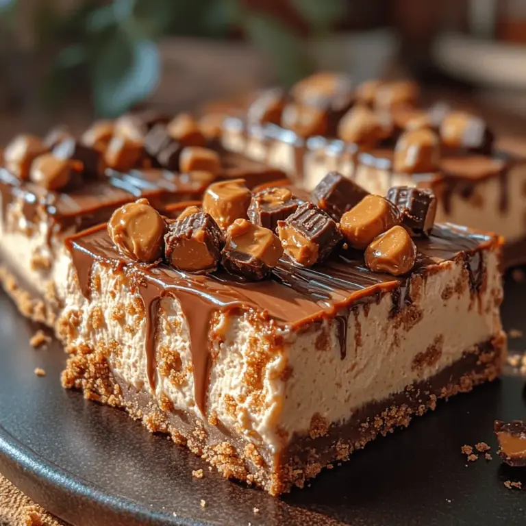 If you’re on the lookout for a dessert that perfectly marries the rich flavors of chocolate and peanut butter, look no further than Reese’s Cheesecake Bars. These delectable treats are a must-try for anyone with a sweet tooth, offering a delightful combination of creamy cheesecake filling, a crunchy graham cracker crust, and a luscious chocolate topping. As a beloved staple in American dessert culture, the combination of peanut butter and chocolate has long captured the hearts and taste buds of dessert enthusiasts.