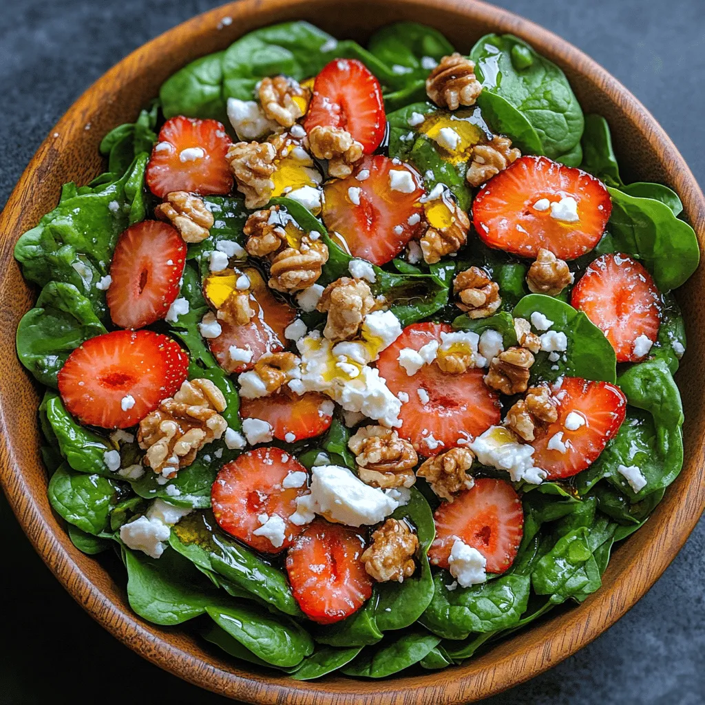 Salads have long held a cherished place in the realm of healthy eating, serving as a versatile canvas for an array of ingredients that not only nourish the body but also please the palate. They are celebrated for their ability to incorporate fresh produce, healthy fats, and proteins, making them ideal for anyone seeking a nutritious meal. Among the myriad of salad options available, the <strong>Strawberry Bliss Salad</strong> stands out as a particularly refreshing and nutritious choice that tantalizes the taste buds with its vibrant colors and harmonious flavors.” /></p>
</p>
<h3>Slicing the Strawberries</h3>
</p>
<p>Slicing strawberries is a simple yet crucial step in preparing the Strawberry Bliss Salad. To achieve the perfect slice, start by selecting ripe strawberries. Look for berries that are bright red, firm, and free from blemishes. The optimal ripeness not only enhances flavor but also contributes to the overall aesthetic of your salad.</p>
</p>
<p>When it comes to slicing techniques, the most effective method is to remove the green tops with a sharp knife, then slice the strawberries lengthwise or crosswise, depending on your preference. For a visually appealing presentation, try to keep the slices uniform in thickness, around ¼ inch. This not only ensures even distribution throughout the salad but also allows the natural juices to mingle beautifully with the other ingredients.</p>
</p>
<h3>Assembling the Salad</h3>
</p>
<p>Now that your strawberries are perfectly sliced, it’s time to assemble your salad. Start with a base of fresh greens; mixed baby greens or spinach work wonderfully. Layering your ingredients thoughtfully adds both visual appeal and flavor complexity. Begin by placing the greens in a large bowl, then add the sliced strawberries on top.</p>
</p>
<p>For an attractive presentation, consider layering the ingredients in a circular pattern or in distinct sections. This approach not only looks appealing but also allows guests to see the vibrant colors of each component. Adding contrasting colors and textures—such as creamy feta cheese, crunchy nuts, and tender greens—creates a delightful experience for the eyes and palate.</p>
</p>
<p>When it comes to combining flavors harmoniously, think about the balance of sweet, savory, and crunchy elements. The sweetness of the strawberries will be beautifully complemented by the tanginess of feta cheese, while the nuts will add a satisfying crunch. Be mindful to distribute these ingredients evenly throughout the salad for a balanced flavor in every bite.</p>
</p>
<h3>Adding Nuts</h3>
</p>
<p>Incorporating nuts into your salad can elevate both its texture and nutritional value. Walnuts and almonds are two excellent choices, each bringing unique flavors and health benefits. Walnuts have a rich, buttery taste and are particularly high in omega-3 fatty acids, which support heart health. On the other hand, almonds are crunchy and slightly sweet, packed with vitamin E and magnesium, making them a fantastic option for boosting energy and overall wellness.</p>
</p>
<p>When adding nuts to your salad, consider toasting them lightly in a skillet for a few minutes. This enhances their flavor and adds a delightful crunch. Keep in mind that while nuts are a nutritious addition, they are also calorie-dense, so a handful—roughly ¼ cup—per serving will provide a perfect balance without overwhelming the dish.</p>
</p>
<h3>Dressing the Salad</h3>
</p>
<p>A dressing can make or break a salad, and for the Strawberry Bliss Salad, a light vinaigrette is the perfect complement. To create a simple vinaigrette, whisk together 3 tablespoons of balsamic vinegar, 1 tablespoon of honey (or maple syrup for a vegan option), and 5 tablespoons of extra virgin olive oil. Season with a pinch of salt and pepper to taste.</p>
</p>
<p>When dressing the salad, it’s important to do so in moderation. Start with a couple of tablespoons of vinaigrette, gently tossing the salad to ensure every ingredient is coated without becoming soggy. If needed, you can always add more dressing, but it’s best to start with less and increase as desired. This approach helps maintain the freshness and texture of the salad, allowing each ingredient to shine.</p>
</p>
<h3>Final Seasoning</h3>
</p>
<p>Once your salad is dressed, it’s time for the final touches. Tasting and adjusting the seasoning is key to enhancing the overall flavor. Start by sampling a small forkful of the salad; this will give you a good idea of whether it needs more salt, pepper, or acidity from the vinaigrette.</p>
</p>
<p>Salt and pepper play crucial roles in elevating the flavors of the ingredients. A sprinkle of salt can bring out the sweetness of the strawberries and the creaminess of the feta, while freshly cracked black pepper adds a gentle kick that rounds out the flavors beautifully. Always season gradually; you can always add more, but it’s difficult to correct an over-seasoned dish.</p>
</p>
<h3>Nutritional Analysis</h3>
</p>
<p>The Strawberry Bliss Salad is not only delicious but also packed with nutrients. For a standard serving (about 2 cups), the salad contains approximately 250 calories, 12 grams of carbohydrates, 15 grams of fat, and 6 grams of protein. The fresh strawberries provide a rich source of vitamin C, while the nuts offer healthy fats and protein, contributing to a balanced meal.</p>
</p>
<p>Regularly consuming this salad can offer numerous health benefits. Strawberries are known for their antioxidant properties, which help combat oxidative stress and inflammation. The inclusion of nuts contributes to heart health and may aid in weight management by promoting a sense of fullness.</p>
</p>
<p>The combination of greens, fruits, and nuts ensures you’re getting a variety of vitamins, minerals, and fiber, all of which are essential for maintaining overall health and wellness. This salad is a perfect example of how you can enjoy a tasty dish while supporting your body’s nutritional needs.</p>
</p>
<h3>Serving Suggestions</h3>
</p>
<p>The versatility of the Strawberry Bliss Salad makes it an excellent choice for a variety of occasions. For a light lunch, pair it with grilled chicken or fish to create a balanced meal. Alternatively, it can serve as a refreshing side dish for a summer barbecue or picnic. The vibrant colors and flavors are sure to impress your guests.</p>
</p>
<p>For those with dietary preferences, consider some variations to accommodate different needs. The salad can easily be made vegan by omitting the feta cheese or substituting it with a vegan cheese alternative. Additionally, for a gluten-free option, simply ensure that all ingredients, including the dressing, are certified gluten-free.</p>
</p>
<p>Presentation is key when serving at gatherings or events. Use a large, shallow serving bowl to display the colorful layers of the salad. Garnish with extra nuts or a sprinkle of feta on top for an eye-catching finish. Consider serving the dressing on the side to allow guests to customize their salads according to their taste preferences.</p>
</p>
<h3>Conclusion</h3>
</p>
<p>The Strawberry Bliss Salad is a delightful combination of flavors, textures, and colors that embodies the essence of fresh, seasonal eating. The blend of sweet strawberries, creamy feta, crunchy nuts, and a tangy vinaigrette creates a culinary experience that is both satisfying and nourishing.</p>
</p>
<p>Incorporating salads like this into your diet not only enhances your meals but also promotes a healthier lifestyle. Fresh salads are an excellent way to increase your intake of fruits and vegetables, ensuring you receive essential nutrients while enjoying a delicious dish.</p>
</p>
<p>So why not give the Strawberry Bliss Salad a try? Embrace its freshness and vibrant flavors, and experience the joy of creating a dish that is as delightful to make as it is to eat. Whether it’s for a casual lunch or a festive gathering, this salad is sure to be a hit!</p>
</div>