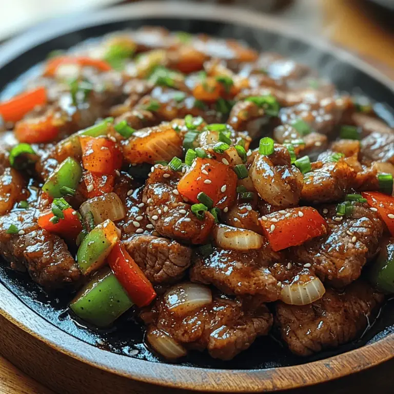 Sizzling Chinese Pepper Steak with Onions is a dish that captures the essence of Chinese cuisine’s bold flavors and vibrant presentation. With its eye-catching colors and savory aroma, this dish not only tantalizes the taste buds but also creates an inviting atmosphere at the dining table. Known for its quick preparation and hearty ingredients, Sizzling Pepper Steak is a perfect choice for busy weeknights or special occasions alike.