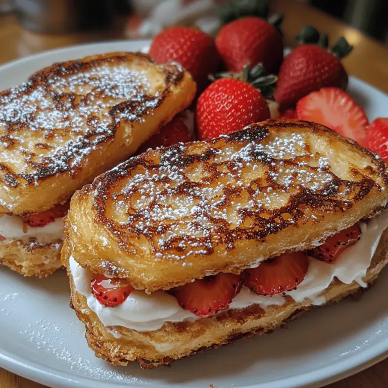 Delve into the world of indulgent desserts with our Decadent Fried Strawberry Cheesecake Sandwiches. This delightful recipe combines the creamy richness of cheesecake with the playful twist of a fried sandwich, making it a perfect treat for special occasions or a sweet surprise for any day. The juxtaposition of a crispy exterior and a luscious, creamy filling creates a texture that is both satisfying and delightful. Whether you're looking to impress guests at a dinner party or simply satisfy a sweet craving, this recipe is sure to be a hit.