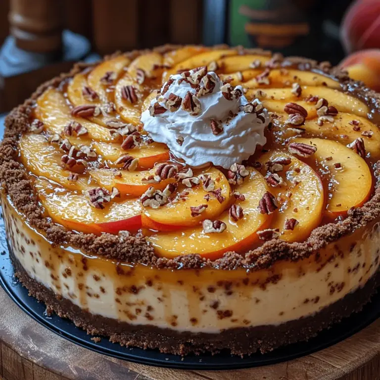 Peach cobbler cheesecake is a delightful fusion of two beloved desserts that has captured the hearts and taste buds of dessert lovers everywhere. This creamy, decadent treat combines the rich, velvety texture of cheesecake with the sweet, fruity flavor of fresh peaches and the comforting warmth of a buttery cobbler crust. Originating from the southern United States, cobbler has long been a staple of southern cuisine, while cheesecake has roots in ancient Greece and has evolved into a classic dessert enjoyed globally. The marriage of these two classics results in a dessert that is both indulgent and nostalgic, making it a perfect centerpiece for gatherings, celebrations, and special occasions.