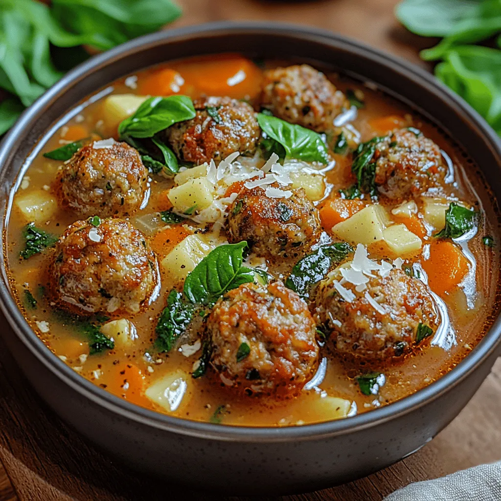 As the weather turns chilly and the days grow shorter, there’s nothing quite like a warm, hearty bowl of soup to bring comfort and joy to your dining table. Enter the <strong>Cozy Crockpot Italian Meatball Soup</strong>, a dish that not only fills your kitchen with the irresistible aroma of Italian herbs and spices but also offers a delightful medley of flavors that can easily satisfy any palate. This recipe embodies the essence of Italian cuisine, celebrated for its heartwarming dishes that are perfect for family gatherings or cozy nights spent indoors.” /></p>
</p>
<p>Adding fresh spinach at the end of cooking in your Cozy Crockpot Italian Meatball Soup is a game-changer for both flavor and nutrition. This leafy green not only enhances the visual appeal of the dish with its vibrant green color but also packs a nutritious punch. By incorporating spinach just before serving, you ensure that it retains its bright color, crisp texture, and essential vitamins, such as vitamins A, C, and K, along with iron and calcium. This step is crucial in preserving the nutrients that can be diminished through prolonged cooking, allowing you to enjoy a healthy and delicious meal.</p>
</p>
<h3>Serving Suggestions</h3>
</p>
<p>When it comes to serving your Cozy Crockpot Italian Meatball Soup, the options are endless, and a few thoughtful additions can elevate your dish to new heights.</p>
</p>
<h4>Garnishes</h4>
</p>
<p>Garnishing your soup not only enhances its presentation but also enriches its flavor profile. Here are a few ideas:</p>
</p>
<p>– <strong>Fresh Basil</strong>: A sprinkle of freshly chopped basil on top of your soup brings a burst of aromatic flavor that complements the Italian seasonings beautifully.</p>
</p>
<p>– <strong>Parmesan Cheese</strong>: Shaving or grating fresh Parmesan cheese over the soup just before serving adds a salty, nutty finish that pairs wonderfully with the meatballs and broth.</p>
</p>
<p>– <strong>Cracked Black Pepper</strong>: A light dusting of freshly cracked black pepper can add a subtle kick and enhance the overall taste experience.</p>
</p>
<p>– <strong>Olive Oil Drizzle</strong>: A thin drizzle of high-quality extra virgin olive oil can provide a luxurious finish and enhance the mouthfeel of the soup.</p>
</p>
<h4>Pairing Ideas</h4>
</p>
<p>To create a complete dining experience, consider serving your soup with complementary side dishes or bread:</p>
</p>
<p>– <strong>Crusty Bread</strong>: A loaf of crusty Italian bread or sourdough is perfect for dipping into the soup. The hearty texture of the bread absorbs the broth, making every bite delightful.</p>
</p>
<p>– <strong>Garlic Bread</strong>: For an extra touch of flavor, serve your soup with buttery garlic bread. The garlic adds a robust flavor that complements the Italian theme beautifully.</p>
</p>
<p>– <strong>Salad</strong>: A simple side salad with mixed greens, cherry tomatoes, and a light vinaigrette can add freshness and balance to your meal, ensuring a variety of textures and flavors on your plate.</p>
</p>
<h3>Nutritional Benefits of Cozy Crockpot Italian Meatball Soup</h3>
</p>
<p>Understanding the nutritional benefits of your Cozy Crockpot Italian Meatball Soup can enhance your appreciation for this dish. Not only is this soup delicious, but it is also packed with wholesome ingredients that promote health and well-being.</p>
</p>
<h4>Protein Content</h4>
</p>
<p>The protein content in this soup is significant, primarily derived from the Italian sausage and beans. Protein is essential for muscle repair and growth, and it helps maintain a healthy metabolism. By including both sausage and beans, you create a satisfying meal that keeps you feeling full longer.</p>
</p>
<h4>Vitamins and Minerals</h4>
</p>
<p>The array of fresh vegetables and spinach provides a wealth of vitamins and minerals. Carrots, celery, and onions offer essential nutrients like vitamin A, which supports eye health, and vitamin C, which boosts the immune system. Spinach, added towards the end of cooking, is a powerhouse of vitamins and minerals, ensuring your soup is nutritious and flavorful.</p>
</p>
<h4>Heartiness Without Guilt</h4>
</p>
<p>One of the most appealing aspects of this Cozy Crockpot Italian Meatball Soup is its ability to deliver comfort without the heaviness often associated with hearty meals. The use of lean meats, fresh vegetables, and beans ensures that this dish is filling while still being mindful of calories. This makes it suitable for various dietary preferences, including those seeking lighter meal options.</p>
</p>
<h3>Why Choose a Crockpot for This Recipe?</h3>
</p>
<p>Opting for a crockpot to prepare your Cozy Crockpot Italian Meatball Soup offers several distinct advantages that make it a favorite among home cooks.</p>
</p>
<h4>Convenience</h4>
</p>
<p>One of the most significant benefits of using a crockpot is convenience. The slow cooking process allows you to prepare your ingredients in advance and then set the cooker to do the work while you go about your day. With minimal active cooking time, you can come home to a hot, hearty meal without the stress of dinner preparation.</p>
</p>
<h4>Flavor Development</h4>
</p>
<p>Slow cooking is renowned for its ability to meld flavors beautifully. The extended cooking time allows the spices and ingredients to interact, creating a complex and satisfying taste that is difficult to achieve with faster cooking methods. Each bite of your Italian meatball soup will be infused with deep, rich flavors that enhance the overall dining experience.</p>
</p>
<h4>Versatility</h4>
</p>
<p>The versatility of a crockpot recipe is another appealing factor. This Italian meatball soup can be easily adapted to suit different tastes and dietary restrictions. Whether you prefer turkey sausage for a leaner option or want to throw in seasonal vegetables, the crockpot accommodates these changes without compromising the integrity of the dish.</p>
</p>
<h3>Conclusion</h3>
</p>
<p>In conclusion, the Cozy Crockpot Italian Meatball Soup embodies the essence of comfort food while providing a nutritious and satisfying meal. With its rich flavors, hearty ingredients, and the simplicity of preparation, it’s no wonder this dish is becoming a staple in many households. The joy of cooking with family and friends, paired with the warmth of sharing a wholesome meal, makes this recipe an essential addition to your culinary repertoire. Embrace the coziness and heartiness of this soup, and let it bring warmth and satisfaction to your table. Whether enjoyed on a chilly evening or shared at a gathering, this soup promises to delight both the palate and the spirit.</p>
</div>