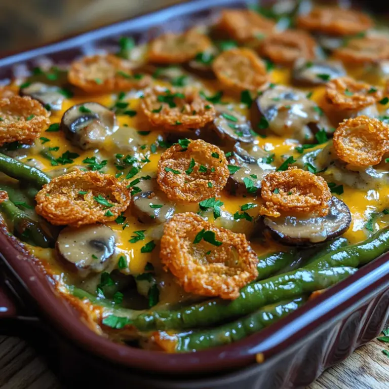 The green bean casserole is a beloved dish that has warmed hearts and bellies for generations. This comforting classic, typically served during festive gatherings and family dinners, is known for its creamy texture, tender green beans, and crunchy topping. Originating in American cuisine, it has been a staple on Thanksgiving and holiday tables since its inception in the 1950s. However, as culinary trends evolve and home cooks seek to infuse modern twists into traditional recipes, the Savory Green Bean Casserole Delight emerges as an innovative variation that elevates this time-honored dish.