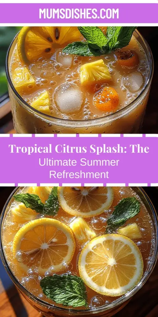 Beat the summer heat with a refreshing Tropical Citrus Splash! This vibrant drink combines the zesty flavors of fresh pineapple and lemon juice for a delightful taste experience. Packed with vitamins and antioxidants, it's not only delicious but also a healthy way to stay hydrated. Perfect for gatherings, picnics, or simply relaxing at home, this easy recipe offers endless customization. Impress your guests with this tropical treat that evokes sunny paradise vibes. Cheers to summer!