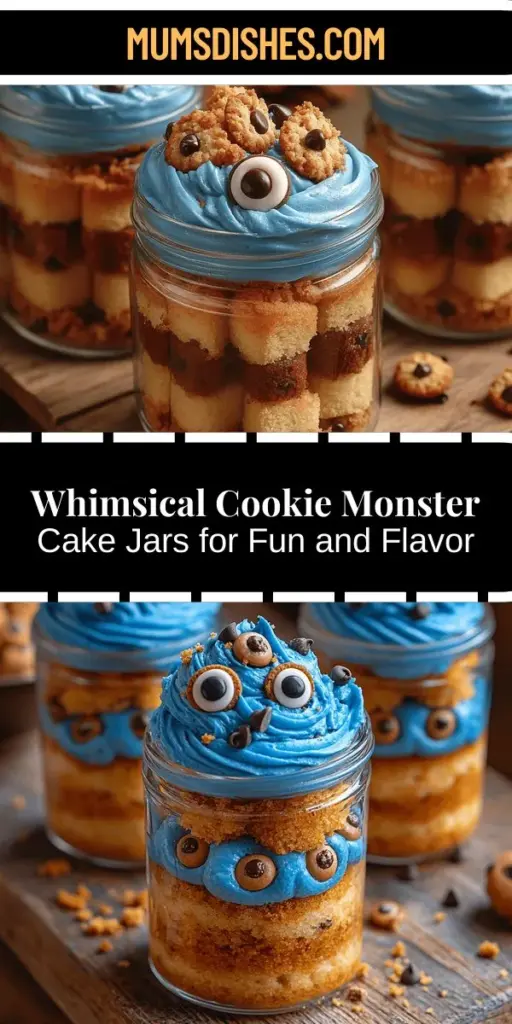 Discover the playful delight of Whimsical Cookie Monster Cake Jars! These charming desserts capture the spirit of Cookie Monster with layers of moist cake, crunchy cookie crumbles, and vibrant blue frosting. Perfect for parties or a fun treat at home, each jar is a feast for both the eyes and taste buds. Learn how to create this nostalgic dessert packed with flavor and fun, bringing joy to both kids and adults alike. Dive into the whimsical world of baking today!