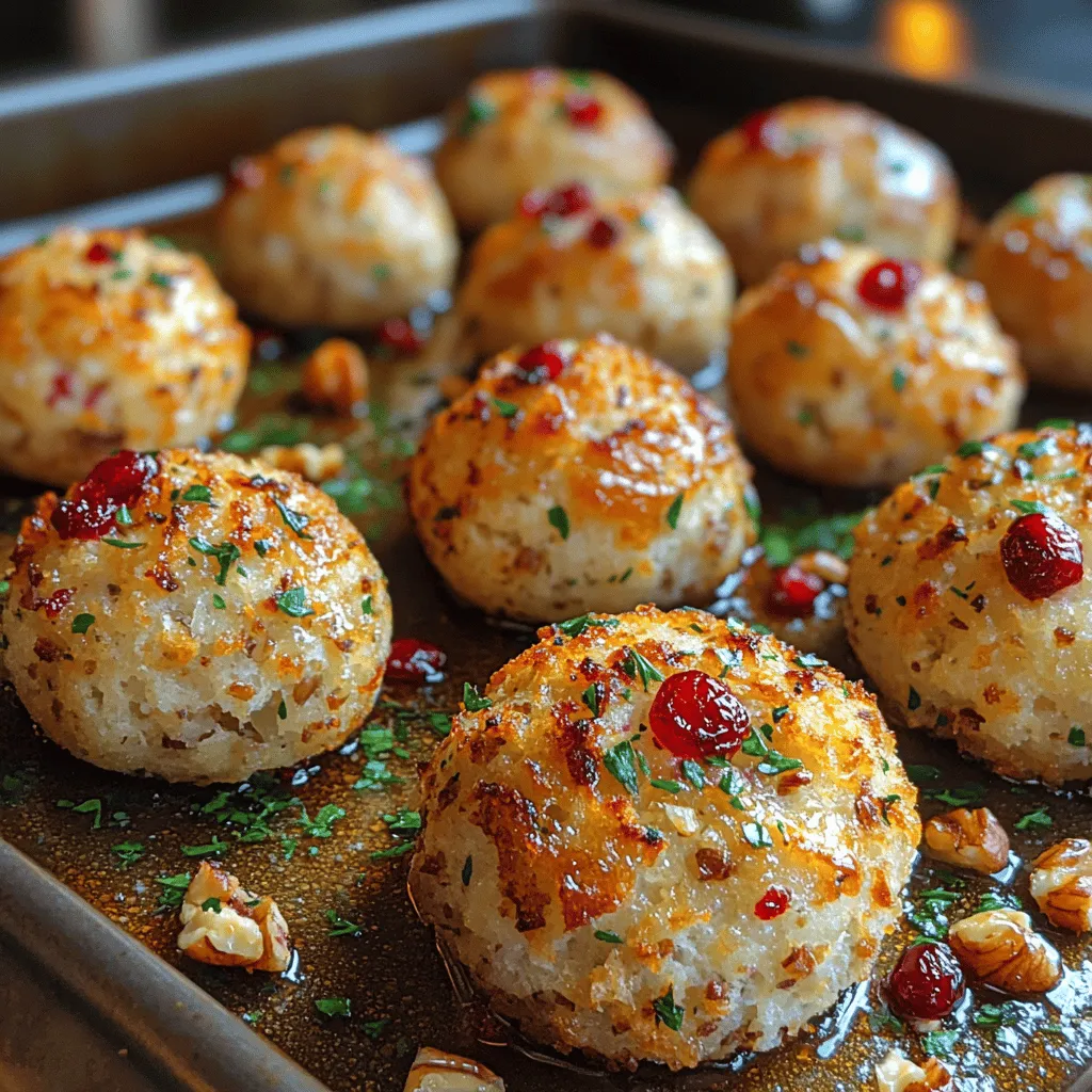 As the holiday season approaches, homes across the country begin to fill with the enticing aromas of festive meals. One essential component of these gatherings is the stuffing, a dish that has become synonymous with warmth, comfort, and togetherness. Stuffing has evolved over the years from a simple mixture of bread and herbs to a versatile creation that can complement any holiday feast. Among the many variations, the <strong>Festive Cranberry Turkey Stuffing Balls</strong> stand out for their unique blend of flavors and textures, making them an irresistible addition to your holiday table.” /></p>
</p>
<h3>Techniques for Shaping the Stuffing Mixture</h3>
</p>
<p>Creating perfectly shaped turkey stuffing balls is an art that combines technique with a bit of practice. Start by ensuring your hands are slightly damp; this will help prevent the stuffing from sticking to your palms. Scoop a generous portion of the mixture, usually about 2 tablespoons, and gently roll it into a ball. Don’t apply too much pressure; you want the balls to hold together without becoming overly dense. If you’re having difficulty maintaining the shape, consider adding a bit more broth to the mixture to increase its moisture content.</p>
</p>
<p>To achieve consistency in size and texture, using a small ice cream scoop can be a game-changer. This tool allows you to portion out equal amounts of stuffing, ensuring uniformity across all your turkey stuffing balls. If you prefer a more rustic look, simply use your hands but aim for a similar size to maintain even cooking times.</p>
</p>
<h3>Importance of Space on the Baking Sheet for Even Cooking</h3>
</p>
<p>Once your stuffing balls are shaped, it’s crucial to arrange them properly on your baking sheet. Spacing them out allows for even heat distribution while baking. Aim for at least an inch of space between each ball; this prevents them from steaming each other and ensures they develop a nice crust. If your baking sheet is crowded, consider using two sheets or baking in batches.</p>
</p>
<p>Using parchment paper on your baking sheet can also aid in easy removal and cleanup while helping to achieve a nicely browned exterior.</p>
</p>
<h3>Baking Process and Timing</h3>
</p>
<p>The baking process is simple but requires attention to detail for that perfect finish. Preheat your oven to 375°F (190°C). Arrange the shaped turkey stuffing balls on your prepared baking sheet, making sure they are spaced adequately apart. Bake for 20 to 25 minutes or until they are golden brown.</p>
</p>
<p>To check for doneness, use a food thermometer; the internal temperature of the stuffing balls should reach 165°F (74°C). If you prefer a deeper golden color, you can broil them for an additional 2 to 3 minutes at the end of the baking time, but be sure to keep a close eye on them to prevent burning.</p>
</p>
<h3>How to Achieve That Golden Brown Finish</h3>
</p>
<p>Achieving that sought-after golden brown finish is all about timing and technique. First, make sure to use a good quality oil or cooking spray on your baking sheet to help with browning. Additionally, brushing the tops of the stuffing balls with a light coating of melted butter or olive oil before baking can enhance the color and flavor.</p>
</p>
<p>Another trick is to rotate the baking sheet halfway through the cooking time. This helps ensure that all sides of the stuffing balls are exposed to even heat, resulting in a uniformly golden appearance.</p>
</p>
<h3>Serving Suggestions</h3>
</p>
<p>These Festive Cranberry Turkey Stuffing Balls are incredibly versatile and can be served in various ways. For a traditional holiday meal, serve them alongside roasted turkey, gravy, and cranberry sauce. They can also be arranged on a platter as a delightful appetizer.</p>
</p>
<p>Consider garnishing your serving platter with fresh herbs, such as parsley or thyme, to add a pop of color. You can also create a dipping station with sauces like homemade cranberry sauce, gravy, or even a tangy mustard sauce for those who enjoy a bit of zest.</p>
</p>
<h3>Ideas for Presentation and Pairings with Other Holiday Dishes</h3>
</p>
<p>For a stunning presentation, arrange the stuffing balls on a festive platter with sprigs of rosemary or thyme. You can also serve them in a cast-iron skillet for a rustic touch. Pair these stuffing balls with seasonal sides such as roasted Brussels sprouts, mashed potatoes, or a winter salad featuring kale and pomegranate seeds.</p>
</p>
<p>For a more casual gathering, consider serving them in small bowls with toothpicks for easy snacking. Pair them with a warm apple cider or a holiday punch for an inviting atmosphere.</p>
</p>
<h3>Nutritional Benefits of Festive Cranberry Turkey Stuffing Balls</h3>
</p>
<p>These stuffing balls not only bring festive cheer but also pack a nutritional punch. Made primarily with ground turkey, whole grain bread, and cranberries, they offer a balanced mix of protein, fiber, and essential vitamins.</p>
</p>
<h4>Overview of the Dish’s Nutritional Profile</h4>
</p>
<p>A single stuffed ball typically contains about 100 to 150 calories, depending on the ingredients used. They are rich in protein from turkey, which is known for its low-fat content and high nutritional value. Whole grains from the bread provide necessary fiber, aiding in digestion and promoting a healthy gut.</p>
</p>
<h4>Health Benefits of Turkey and Whole Grains</h4>
</p>
<p>Turkey is a lean source of protein that supports muscle maintenance and repair. It is also a good source of B vitamins, particularly niacin and B6, which are important for energy metabolism. Whole grains contribute to heart health and reduce the risk of chronic diseases by lowering cholesterol levels and promoting satiety.</p>
</p>
<h4>Cranberries: Antioxidants and Health Advantages</h4>
</p>
<p>Cranberries are not just for decoration; they are packed with antioxidants that can help combat oxidative stress in the body. They have been linked to improved urinary tract health and can also help reduce inflammation. The addition of cranberries in these stuffing balls adds a sweet yet tart flavor that complements the savory turkey beautifully.</p>
</p>
<h4>How to Make the Dish Healthier</h4>
</p>
<p>To make your turkey stuffing balls even healthier, consider reducing the salt content by using low-sodium broth. You can also boost the nutritional value by incorporating more vegetables such as diced carrots, celery, or spinach into the mixture. These additions not only enhance flavor but also increase the vitamin and mineral content of the dish.</p>
</p>
<h3>Versatility of the Recipe</h3>
</p>
<p>One of the best aspects of this recipe is its versatility. Whether you’re catering to dietary preferences or simply looking to experiment in the kitchen, these stuffing balls can be adjusted accordingly.</p>
</p>
<h4>Alternative Ingredients for Different Dietary Needs</h4>
</p>
<p>For those with gluten sensitivities, consider using gluten-free bread options that are available in most grocery stores. Additionally, if you’re looking to reduce fat content, swapping ground turkey for ground chicken or plant-based alternatives can be a great option without sacrificing flavor.</p>
</p>
<h4>Vegetarian Substitutes for Ground Turkey</h4>
</p>
<p>For a vegetarian version, substitute ground turkey with a mixture of finely chopped mushrooms, lentils, or a meat alternative like Beyond Meat. This keeps the texture hearty while ensuring the dish remains plant-based.</p>
</p>
<h4>Creative Serving Ideas Beyond the Holidays</h4>
</p>
<p>While these Festive Cranberry Turkey Stuffing Balls are perfect for holiday gatherings, they can also be enjoyed throughout the year. Serve them as a main dish with a side salad, or use them as a filling for wraps or pita pockets. They can also be frozen and reheated for quick weeknight meals, making them a practical choice for busy schedules.</p>
</p>
<h3>Conclusion</h3>
</p>
<p>In summary, Festive Cranberry Turkey Stuffing Balls are a delightful and nutritious addition to any meal, especially during the holiday season. Their unique blend of flavors and textures makes them a crowd-pleaser, whether served as an appetizer or a side dish.</p>
</p>
<p>We encourage you to try this recipe for your next gathering, whether it’s a holiday feast or a cozy family dinner. Cooking and sharing food with loved ones creates lasting memories, and this dish is sure to be a highlight at your table. Enjoy the process of making these stuffing balls, and let your creativity shine through as you personalize your serving options. Happy cooking!</p>
</div>