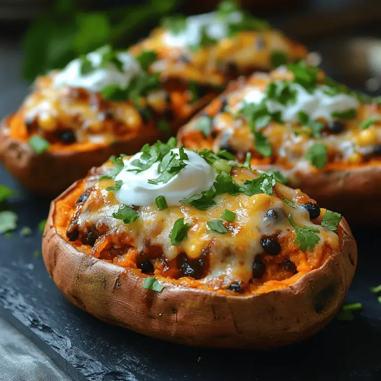 BBQ Chicken Stuffed Sweet Potatoes are a delightful fusion of flavor and nutrition that appeals to a variety of palates. This dish takes the classic comfort of baked sweet potatoes and elevates it by stuffing them with savory BBQ chicken, creating a meal that is not only satisfying but also bursts with taste. The combination of the sweetness from the potatoes, the tangy and smoky notes from the barbecue chicken, and the freshness of various toppings creates a multi-dimensional dining experience.