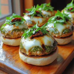 Welcome to the delightful world of Pesto Chicken Sliders, a dish that embodies the perfect balance of simplicity and flavor. These sliders are not just easy to prepare but are also bursting with vibrant ingredients that make them a crowd-pleaser. Imagine biting into a succulent ground chicken patty seasoned with fresh basil pesto, complemented by the gooey goodness of mozzarella and the rich depth of Parmesan cheese. Whether you're planning to host a game day party, a casual get-together with friends, or simply looking for a satisfying meal to enjoy at home, these Pesto Chicken Sliders are an excellent choice.