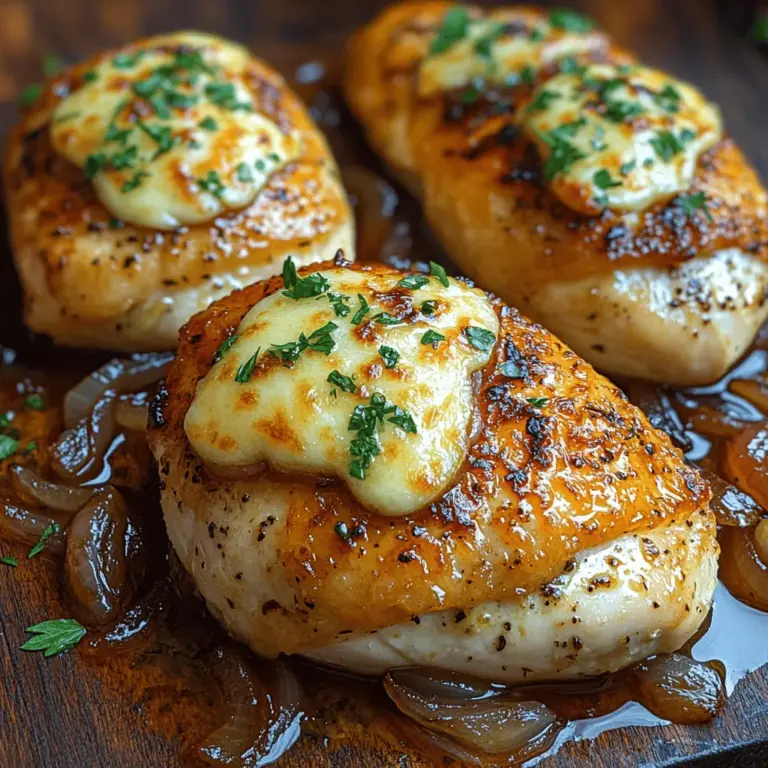 French Onion Stuffed Chicken is a delightful culinary creation that marries the comforting flavors of classic French onion soup with succulent chicken breasts, resulting in a dish that is both hearty and indulgent. The combination of sweet, caramelized onions, rich beef broth, and melted cheese enveloped in tender chicken creates a mouthwatering experience that is perfect for family dinners or special occasions. As the aroma fills your kitchen, you will find yourself enveloped in a sense of warmth and satisfaction, knowing that you have crafted this delicious meal from scratch.