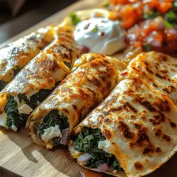 Step into a culinary fiesta with our Spinach and Feta Fiesta Quesadillas, a delightful fusion of flavors that promises to excite your taste buds. This dish is a celebration of freshness, where vibrant spinach meets the tangy notes of feta cheese, all melded together with gooey mozzarella and expertly tucked inside a crispy tortilla. Whether you're seeking a quick lunch, a light dinner, or an enticing appetizer for your next gathering, these quesadillas are not only straightforward to prepare, but they also deliver a hearty dose of nutrition.