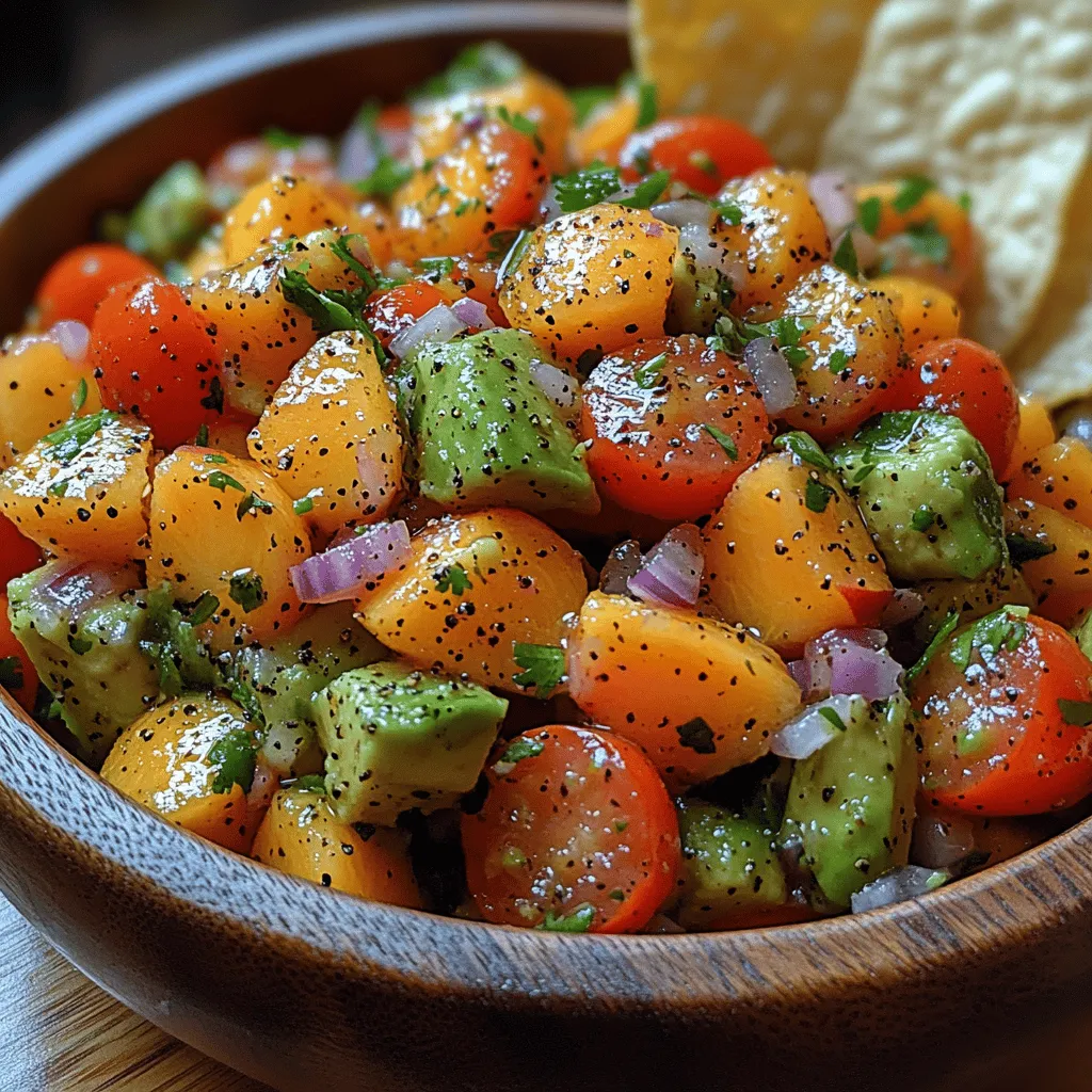 Peach Avocado Salsa is a sensory delight that plays with a variety of flavors and textures. The sweetness of the peaches is the star of the dish, offering a juicy burst that contrasts beautifully with the smooth, buttery texture of ripe avocados. Each bite delivers a harmonious combination that is both refreshing and satisfying.