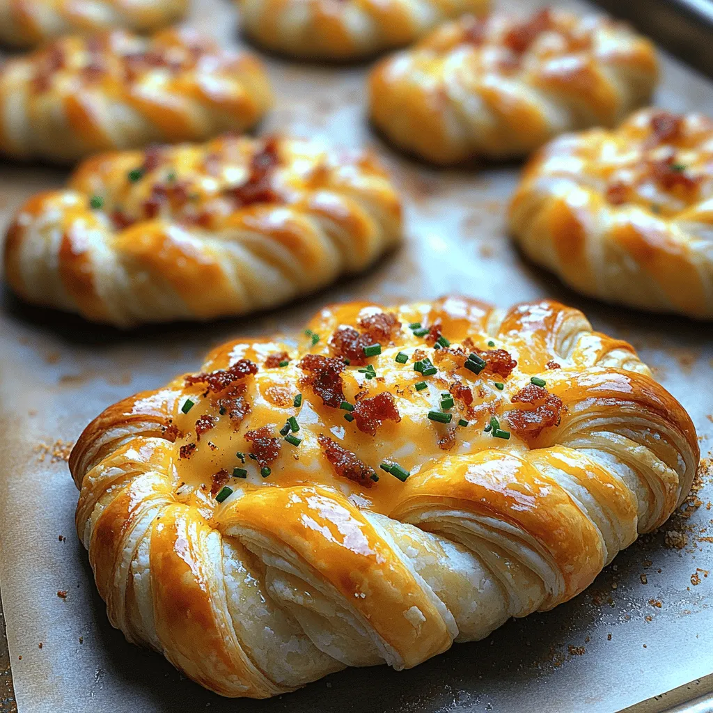 <strong>What is Puff Pastry?</strong>” /></p>
</p>
<h3>Assembling the Twists</h3>
</p>
<p>The process of assembling your Cheesy Bacon Twist Delight is where the magic truly begins. This step not only brings together all the delicious ingredients but also allows for creativity in presentation. Here’s a step-by-step guide to help you twist your pastry into delightful shapes.</p>
</p>
<h4>Step-by-Step Guide to Twisting the Pastry</h4>
</p>
<p>1. <strong>Prepare the Pastry</strong>: Start with your rolled-out puff pastry on a clean, lightly floured surface. Ensure it’s evenly rolled to about 1/8 inch thick.</p>
</p>
<p>2. <strong>Cut the Pastry</strong>: Using a sharp knife or pizza cutter, slice the pastry into rectangles, approximately 3 inches wide and 6 inches long. This size is ideal for easy handling and twisting.</p>
</p>
<p>3. <strong>Fill with Bacon and Cheese</strong>: Place a generous amount of the cooked bacon and shredded cheese mixture in the center of each rectangle. Be careful not to overfill, as this can lead to messy twists.</p>
</p>
<p>4. <strong>Fold and Seal</strong>: Fold each rectangle in half lengthwise, encasing the filling. Press down on the edges to seal them, ensuring the filling stays inside during baking.</p>
</p>
<p>5. <strong>Twist the Pastry</strong>: Hold the ends of the folded pastry and twist them in opposite directions about three to four times. This will create the signature spiral shape of the twist.</p>
</p>
<p>6. <strong>Place on Baking Sheet</strong>: Lay the twisted pastries on a parchment-lined baking sheet, leaving enough space between each twist to allow for puffing up while baking.</p>
</p>
<h4>Troubleshooting Common Assembly Issues</h4>
</p>
<p>– <strong>Pastry Sticking</strong>: If the pastry is sticking to your surface, sprinkle a little more flour. If it’s too warm, refrigerate it for 10-15 minutes before cutting.</p>
</p>
<p>– <strong>Filling Leaking</strong>: To avoid this, make sure to seal the edges thoroughly. A little egg wash along the edges can help create a better seal.</p>
</p>
<p>– <strong>Twists Unraveling</strong>: If your twists come apart during baking, try twisting them tighter or ensure the edges are properly sealed.</p>
</p>
<h3>The Baking Process</h3>
</p>
<p>Once your Cheesy Bacon Twists are perfectly assembled, the next step is baking them to golden perfection.</p>
</p>
<h4>Preheating the Oven</h4>
</p>
<p>Preheating your oven is a crucial step in baking, especially for pastry recipes. This ensures even cooking and optimal puffiness.</p>
</p>
<p>– <strong>Significance of Preheating</strong>: When the oven is preheated, the pastry dough begins to rise immediately once placed inside, creating the flaky layers we love. A cold oven can lead to uneven baking and a less appealing texture.</p>
</p>
<p>– <strong>Recommended Oven Settings</strong>: Set your oven to 400°F (200°C). This temperature is ideal for puff pastry, allowing it to cook quickly while developing a crisp exterior.</p>
</p>
<h4>Applying the Egg Wash</h4>
</p>
<p>An egg wash is a simple mixture of beaten egg and water or milk, which adds a beautiful golden sheen to your baked goods.</p>
</p>
<p>– <strong>Purpose of Egg Wash</strong>: The wash enhances the color and gives the twists a glossy finish. It also helps in sealing the edges, further preventing any filling from escaping.</p>
</p>
<p>– <strong>Techniques for Applying Egg Wash Evenly</strong>: Use a pastry brush to apply a thin layer of the egg wash over the surface of each twist before baking. Be careful not to apply too much, as this can drip and burn in the oven.</p>
</p>
<h4>Baking to Perfection</h4>
</p>
<p>The final step is to bake your twists until they are golden brown and delicious.</p>
</p>
<p>– <strong>How to Tell When Your Twists Are Done</strong>: Look for a deep golden color on the outside, and check that the cheese is bubbling slightly. The twists should feel light and airy to the touch.</p>
</p>
<p>– <strong>Factors that Can Affect Baking Time</strong>: Oven performance can vary, so keep an eye on your twists as they bake. If your oven tends to run hot, they may need less time. Conversely, if it’s cooler, you may need to extend the baking time by a few minutes.</p>
</p>
<h3>Serving Suggestions</h3>
</p>
<p>Once your Cheesy Bacon Twist Delight is out of the oven and cooled slightly, it’s time to think about how to serve them.</p>
</p>
<h4>Pairing with Dipping Sauces</h4>
</p>
<p>Complementing your twists with the right dipping sauces can elevate the flavor profile.</p>
</p>
<p>– <strong>Popular Dips that Complement Cheesy Bacon Twists</strong>:</p>
<p>– <strong>Ranch Dressing</strong>: Creamy and herbaceous, ranch is a classic choice.</p>
<p>– <strong>Spicy Mustard</strong>: Adds a nice kick that balances the richness of the cheese and bacon.</p>
<p>– <strong>Honey Mustard</strong>: A sweeter alternative that pairs beautifully with the savory twists.</p>
</p>
<p>– <strong>Homemade Dip Recipes for Added Flair</strong>:</p>
<p>– <strong>Creamy Garlic Dip</strong>: Mix together sour cream, minced garlic, lemon juice, and fresh herbs for a refreshing dip.</p>
<p>– <strong>Cheesy Dip</strong>: Melt cream cheese, cheddar, and a splash of milk together for a rich, cheesy experience.</p>
</p>
<h4>Presentation Ideas</h4>
</p>
<p>How you present your Cheesy Bacon Twist Delight can make the dish even more appealing.</p>
</p>
<p>– <strong>Creative Ways to Serve</strong>: Arrange the twists on a large platter, standing them upright in a small glass or jar for an eye-catching display. You can also serve them on a wooden board with small bowls of dipping sauces.</p>
</p>
<p>– <strong>Using Garnishes for an Appealing Look</strong>: Fresh herbs like parsley or chives can add a pop of color and freshness to the presentation. Consider sprinkling a few on top of the twists just before serving.</p>
</p>
<h3>Nutritional Information</h3>
</p>
<p>While Cheesy Bacon Twist Delight is a delicious indulgence, it’s also beneficial to be aware of its nutritional content.</p>
</p>
<h4>Overview of Nutritional Benefits</h4>
</p>
<p>– <strong>Breakdown of Key Nutrients in the Recipe</strong>: Each twist boasts protein from the bacon and cheese, as well as carbohydrates from the pastry. While they are higher in calories, they provide satisfaction and energy.</p>
</p>
<p>– <strong>Balancing Indulgence with Nutrition</strong>: Enjoying these twists as a treat is perfectly fine when balanced with healthier meals throughout the day. Pairing them with a side salad can enhance the meal’s nutritional value.</p>
</p>
<h3>Conclusion: Enjoying Your Cheesy Bacon Twist Delight</h3>
</p>
<p>In conclusion, the Cheesy Bacon Twist Delight is a simple yet delightful recipe that can easily become a favorite. Its combination of crispy, flaky pastry with savory bacon and melted cheese is sure to please any crowd. Whether you are serving them at a party, enjoying them as a snack, or indulging during a movie night, these twists offer a versatile and satisfying treat.</p>
</p>
<p>By mastering the assembly and baking process, you’re not just creating a dish; you’re crafting an experience filled with flavor and enjoyment. So gather your ingredients, follow the steps, and let your culinary creativity flow. Enjoy every delicious bite of your Cheesy Bacon Twist Delight!</p>
</div>