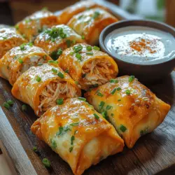Buffalo chicken dishes have taken the culinary world by storm, becoming a staple in American cuisine, particularly among sports fans and party-goers. The fiery combination of tender chicken tossed in spicy buffalo sauce, paired with creamy cheese, is a flavor explosion that satisfies cravings for something bold and delicious. Now, imagine taking this beloved dish and wrapping it up in a crispy egg roll. That’s exactly what we’re doing with this Spicy Buffalo Chicken Egg Rolls recipe.