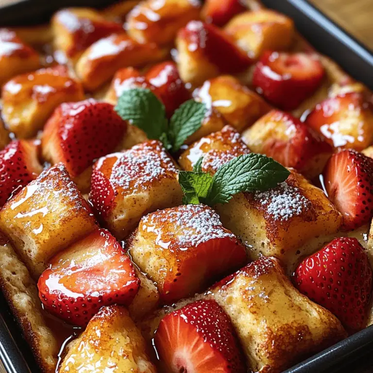 Imagine waking up to the tantalizing aroma of freshly baked French toast, infused with the sweet essence of ripe strawberries and a creamy custard that melts in your mouth. This is precisely what the Heavenly Strawberry Cream French Toast Bake offers—a delightful breakfast experience that elevates the traditional French toast to new heights. Ideal for family gatherings, brunch parties, or special occasions, this dish promises to impress both the eyes and the palate, making it a perfect centerpiece for any table.