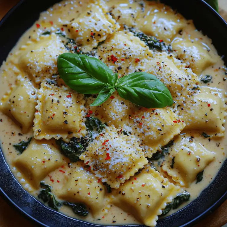 Pasta lovers around the world can agree that few dishes evoke the same sense of comfort and satisfaction as a bowl of ravioli. Among the myriad of pasta options, Creamy Garlic Spinach Ravioli stands out, marrying the richness of a creamy sauce with the vibrant freshness of spinach. This dish is not only a treat for the taste buds but also a feast for the eyes, making it an excellent choice for both weeknight dinners and special occasions. The beauty of Creamy Garlic Spinach Ravioli lies in its ability to cater to various dietary preferences—whether you’re a vegetarian, a health-conscious eater, or simply someone seeking a hearty meal, this dish fits the bill perfectly.