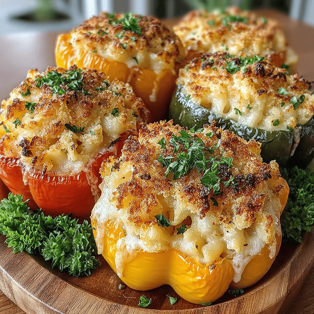 Delightfully comforting and wonderfully colorful, Golden Mac and Cheese-Stuffed Peppers are a delicious twist on a classic favorite. This innovative dish marries the creamy richness of macaroni and cheese with the vibrant crunch of bell peppers, creating a meal that is both visually appealing and satisfying. Perfect for a family dinner, a weekend gathering, or even as a potluck contribution, these stuffed peppers are sure to impress with their enticing flavors and delightful presentation.