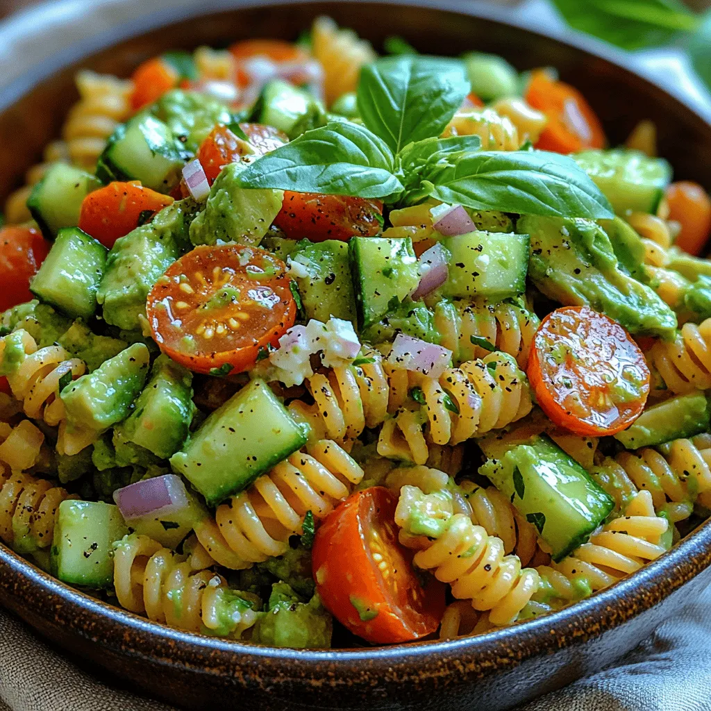 Once you’ve mixed your ingredients and dressed your Creamy Avocado Pasta Salad, it's crucial to let it chill in the refrigerator. Chilling enhances the flavors, allowing them to meld together beautifully. Ideally, let the salad sit for at least 30 minutes to an hour before serving. This resting period not only improves the taste but also allows the creamy avocado dressing to coat the pasta and vegetables evenly, creating a luscious texture.