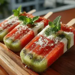 Layering flavors is an essential technique in creating popsicles that are not only tasty but also exciting. Each layer of the Watermelon Kiwi Layered Pops offers a distinct taste profile. The sweet, hydrating watermelon provides a gentle sweetness that contrasts beautifully with the tartness of the kiwi. This dynamic duo not only makes for an enticing flavor combination but also enhances the overall tasting experience. As you savor each bite, the transition from one flavor to another keeps your palate engaged and refreshed.