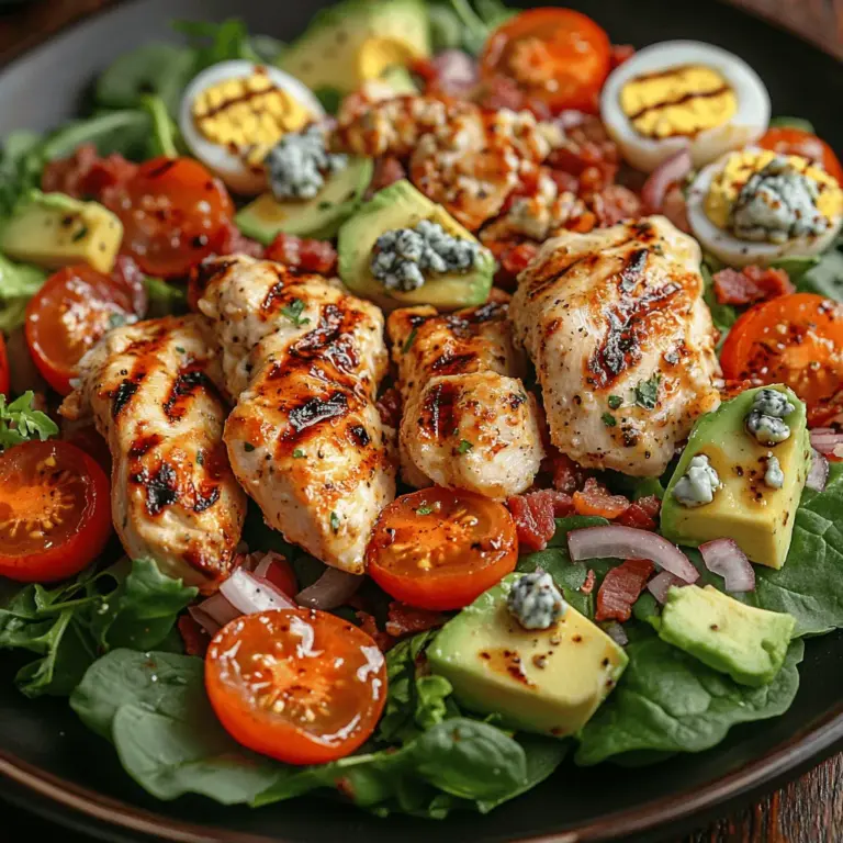 Discover the vibrant flavors and satisfying textures of a Grilled Chicken Cobb Salad, a wholesome dish that marries protein-packed chicken with a medley of fresh vegetables and rich toppings. This recipe is not merely a treat for the taste buds; it’s also a nutritious meal option that can easily fit into various dietary preferences. The Cobb Salad has its roots in American cuisine, traditionally featuring ingredients like chicken, bacon, eggs, and a colorful array of vegetables, all artfully arranged to create a feast for both the eyes and the palate.