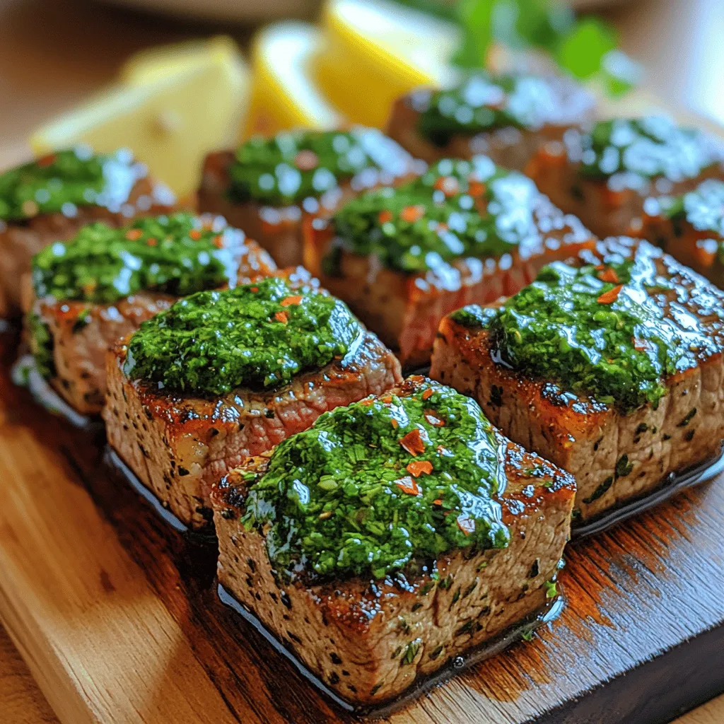 Chimichurri Steak Bites are a delightful fusion of flavor and convenience, making them an excellent choice for any occasion, whether it's a casual gathering, a quick weeknight dinner, or a protein-packed snack. This dish showcases the vibrant and zesty chimichurri sauce, which has gained immense popularity in recent years, transcending its humble origins to become a beloved staple in kitchens worldwide. The combination of tender beef sirloin steak and the herbaceous, tangy sauce creates a mouthwatering experience that is sure to impress family and friends alike.