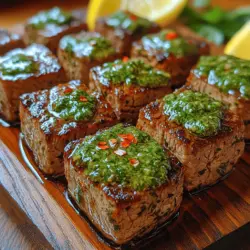Chimichurri Steak Bites are a delightful fusion of flavor and convenience, making them an excellent choice for any occasion, whether it's a casual gathering, a quick weeknight dinner, or a protein-packed snack. This dish showcases the vibrant and zesty chimichurri sauce, which has gained immense popularity in recent years, transcending its humble origins to become a beloved staple in kitchens worldwide. The combination of tender beef sirloin steak and the herbaceous, tangy sauce creates a mouthwatering experience that is sure to impress family and friends alike.