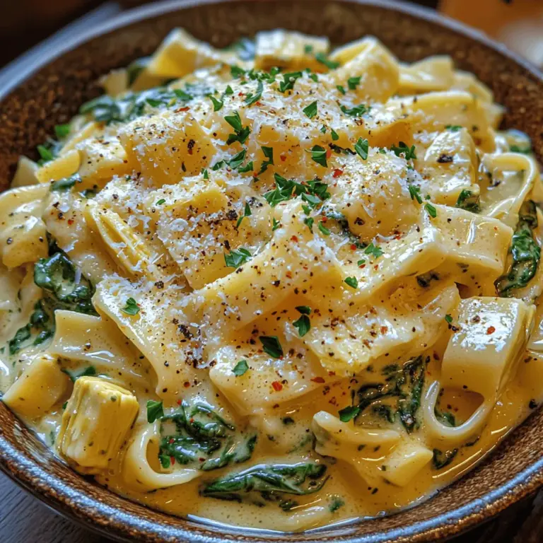 Creamy Spinach Artichoke Pasta is a delightful dish that combines the comforting nature of pasta with the rich flavors of a classic spinach artichoke dip. This recipe is not just a meal; it’s an experience that brings warmth and satisfaction to the dinner table. The fusion of al dente pasta enveloped in a silky, creamy sauce, complemented by fresh spinach and tender artichoke hearts, makes it an ideal choice for both pasta lovers and those seeking a comforting weeknight dinner. With easy-to-follow steps and wholesome ingredients, this dish is perfect for any home cook looking to impress their family or guests without spending hours in the kitchen.