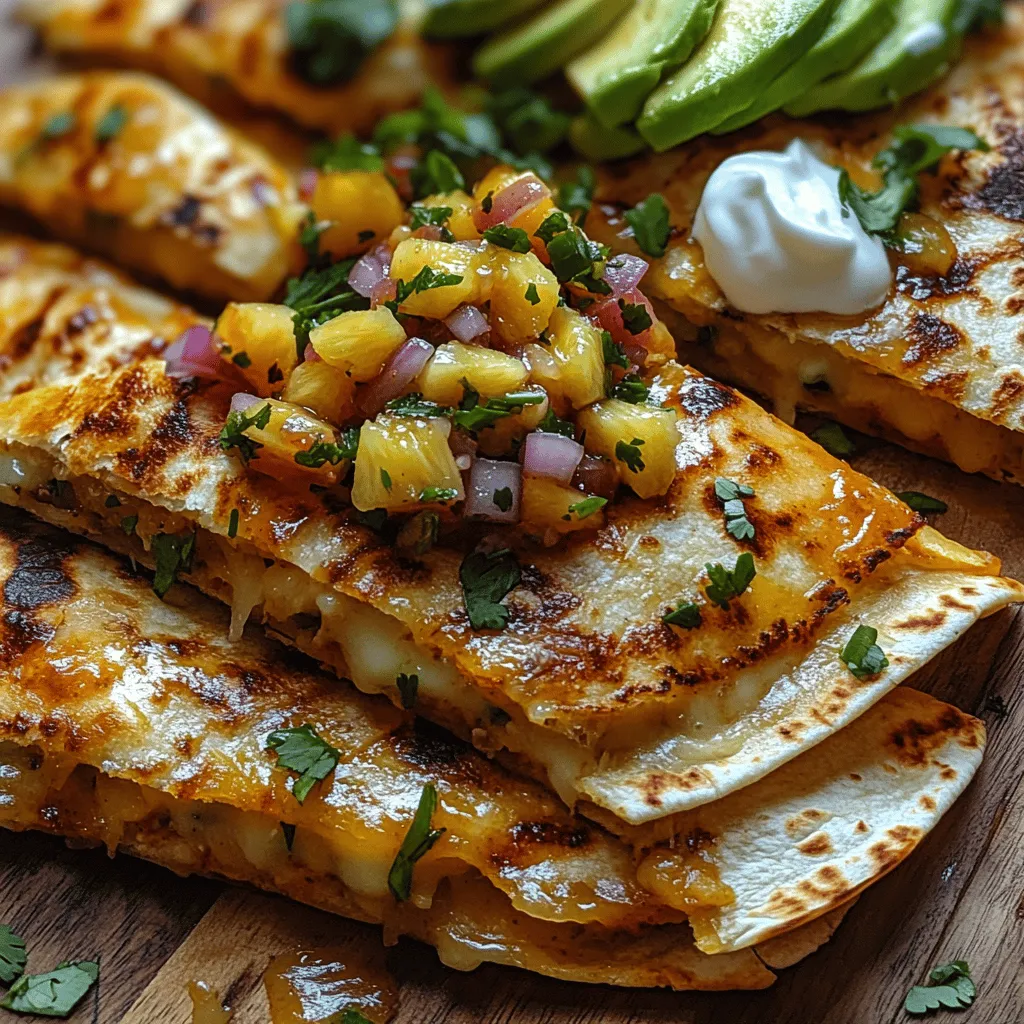 The Zingy Pineapple Salsa Quesadillas are not just an ordinary meal; they represent a vibrant fusion of flavors that celebrate the essence of fresh, seasonal ingredients. This dish has its roots in the traditional quesadilla, a staple of Mexican cuisine that dates back to the time of the Aztecs. Originally made with simple ingredients like corn tortillas and melted cheese, quesadillas have evolved to incorporate a variety of fillings and toppings, showcasing the creativity of home cooks and chefs alike. In recent years, the addition of fruity salsas, particularly those using tropical ingredients like pineapple, has gained popularity, adding a refreshing twist to this beloved dish.