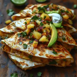 The Zingy Pineapple Salsa Quesadillas are not just an ordinary meal; they represent a vibrant fusion of flavors that celebrate the essence of fresh, seasonal ingredients. This dish has its roots in the traditional quesadilla, a staple of Mexican cuisine that dates back to the time of the Aztecs. Originally made with simple ingredients like corn tortillas and melted cheese, quesadillas have evolved to incorporate a variety of fillings and toppings, showcasing the creativity of home cooks and chefs alike. In recent years, the addition of fruity salsas, particularly those using tropical ingredients like pineapple, has gained popularity, adding a refreshing twist to this beloved dish.