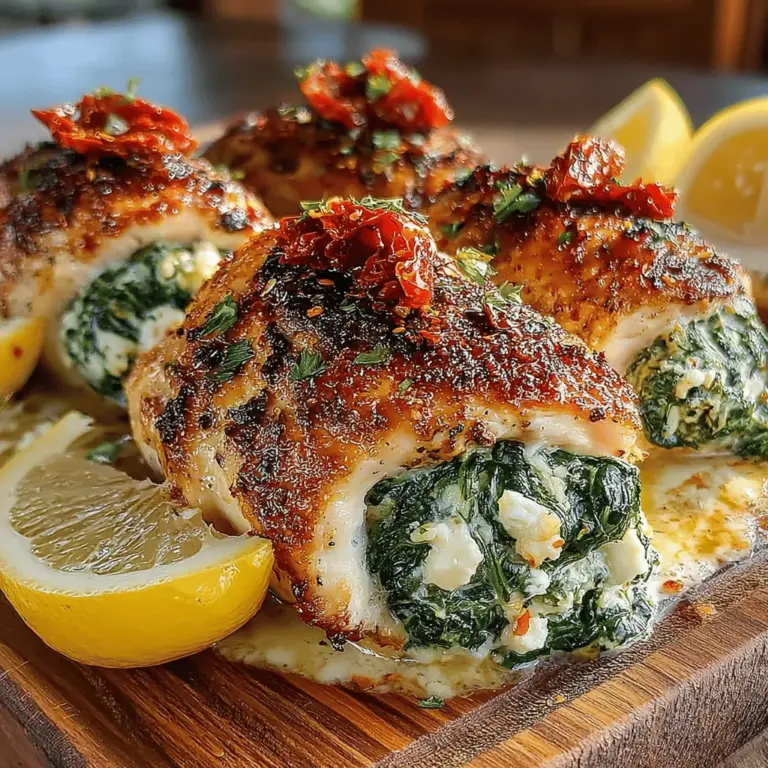 Savory Spinach and Feta Stuffed Chicken is a dish that perfectly marries flavor and nutrition, making it a standout option for weeknight dinners or special gatherings. This delightful recipe features tender chicken breasts filled with a creamy mixture of spinach, feta, and herbs, creating a satisfying meal that doesn’t compromise on health. The combination of savory and slightly tangy feta, coupled with the earthiness of spinach, results in a flavor profile that is both vibrant and comforting.