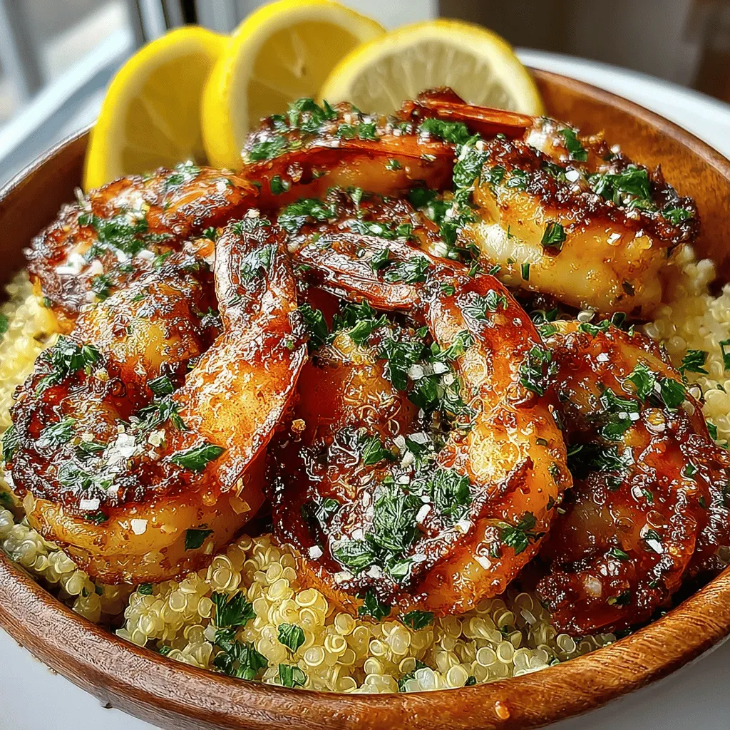 Garlic Butter Shrimp & Quinoa Delight is a culinary masterpiece that effortlessly combines taste and nutrition, making it an ideal choice for anyone looking to whip up a quick yet satisfying meal. This dish beautifully marries the succulence of shrimp with the nutty flavor of quinoa, all enveloped in a rich and aromatic garlic butter sauce. The blend of these ingredients not only creates an explosion of flavors but also provides a healthy balance of protein, fiber, and essential nutrients, making it a perfect fit for health-conscious individuals and families alike.