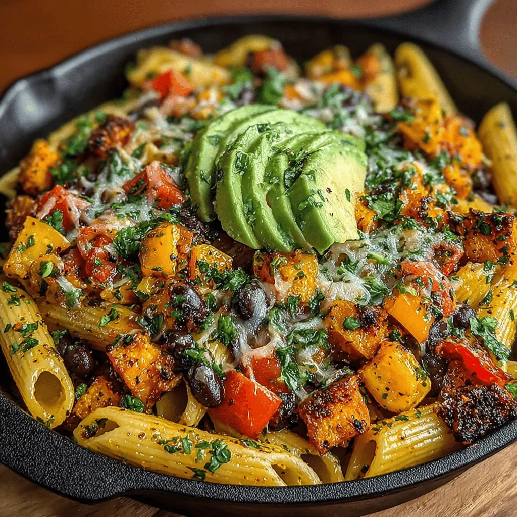 In the realm of weeknight dinners, the Sweet Potato Chili Pasta Skillet stands out as a vibrant and nutritious option that satisfies both the palate and the body. This dish artfully combines the natural sweetness of sweet potatoes, the hearty texture of whole wheat pasta, and the robust flavor of black beans, creating a meal that is not only delicious but also packed with essential nutrients. Perfect for health-conscious individuals, busy families, or anyone craving a vegetarian dish that doesn’t skimp on taste, this skillet meal is a testament to the idea that wholesome cooking can be simple and quick.