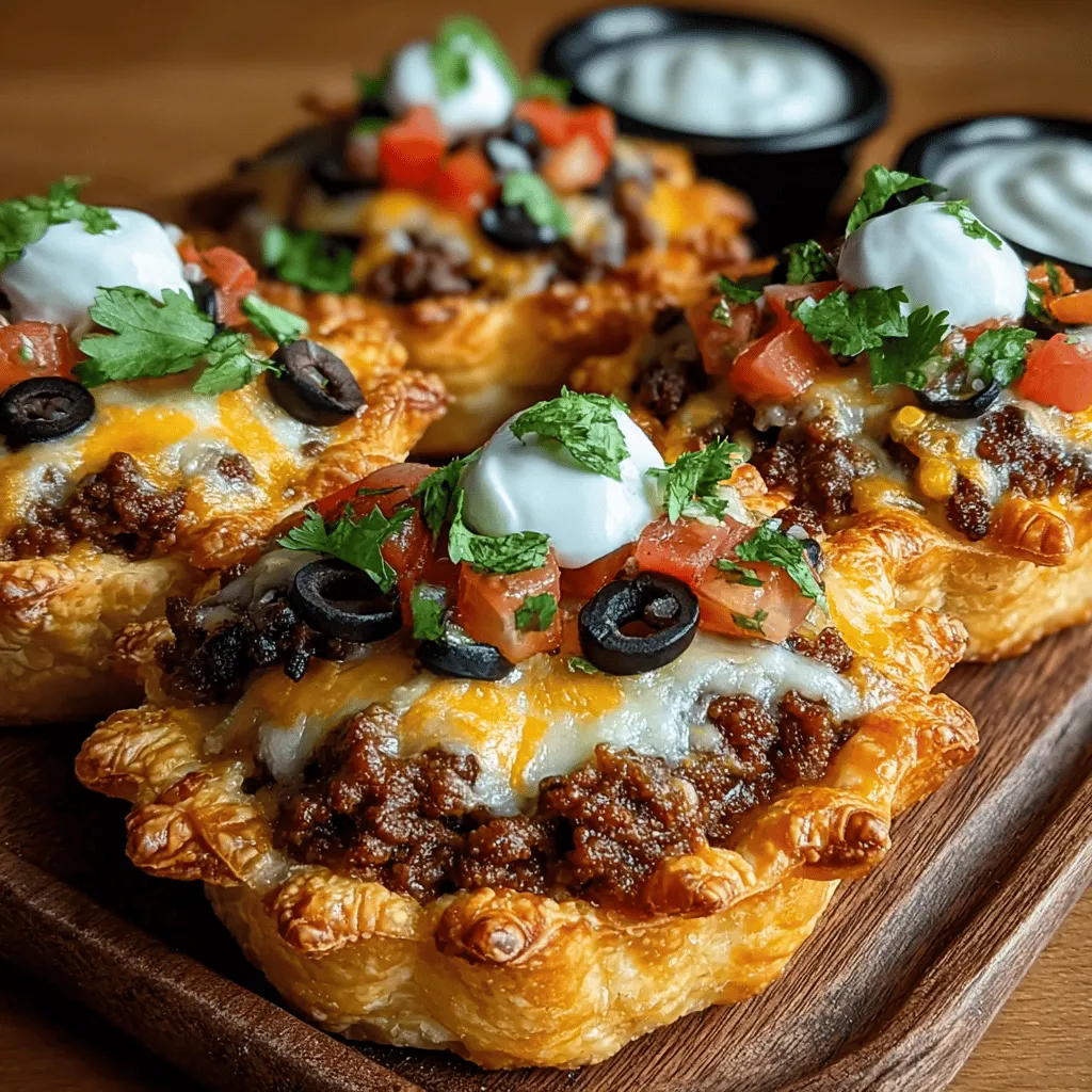 Mini Taco Pie Puff Pastries are a delightful twist on traditional tacos, combining the beloved flavors of taco fillings with the flaky, buttery goodness of puff pastry. These bite-sized treats are not only visually appealing but also incredibly versatile, making them an ideal choice for various occasions such as parties, game days, or a quick family dinner. The savory filling, typically made with seasoned ground beef or turkey, creamy refried beans, fresh tomatoes, and gooey cheese, provides a satisfying crunch and a burst of flavor that will impress guests and family members alike.