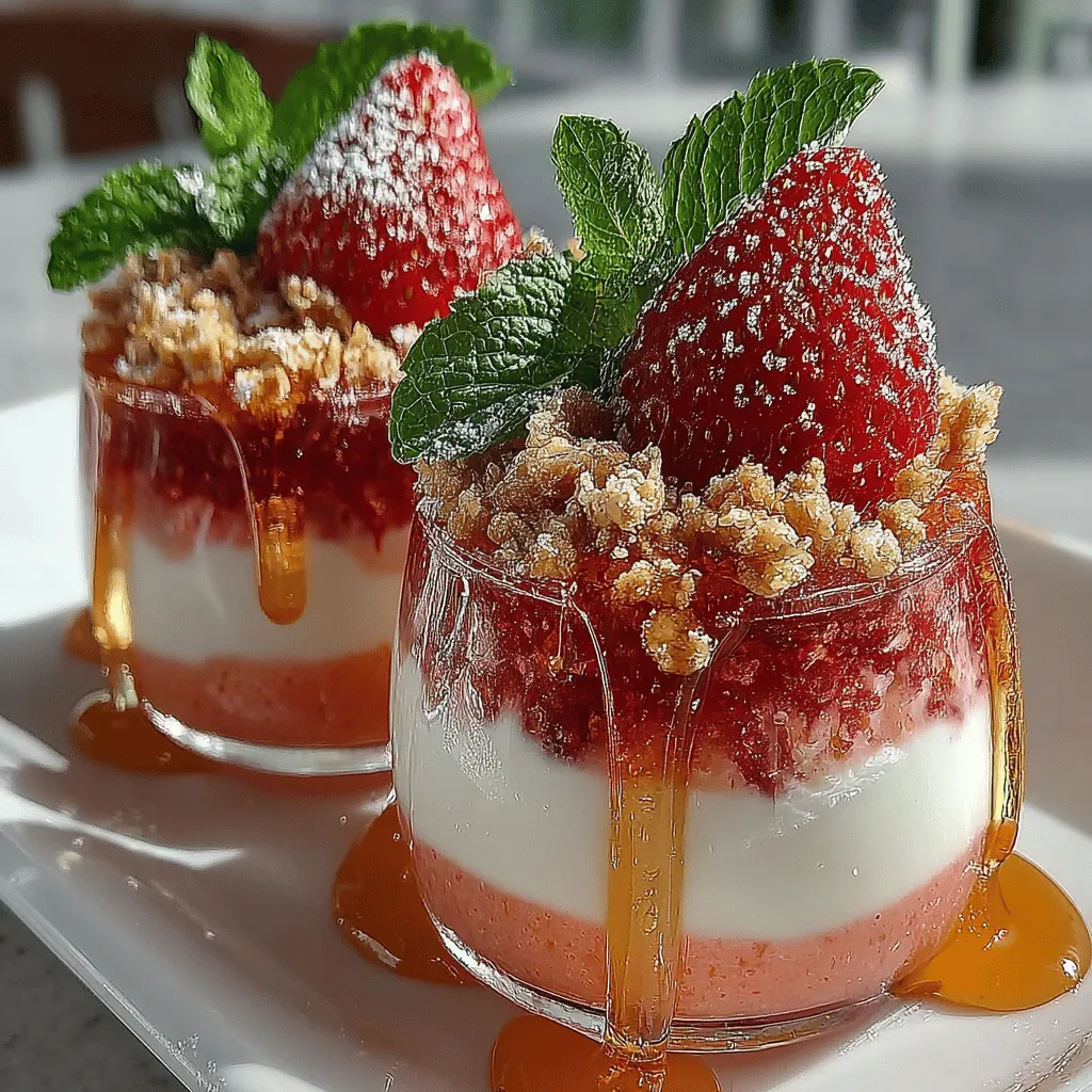 As the warm sun beckons us outdoors, there's nothing quite as refreshing as a cool drink to quench our thirst. Enter the <strong>Strawberry Lemonade Bliss Cups</strong>, a delightful treat that perfectly embodies the spirit of summer. This recipe combines the succulent sweetness of fresh strawberries with the zesty tang of lemon, all brought together with a creamy yogurt base. It’s not just a dessert; it’s an experience that captures the essence of sunny days and outdoor gatherings.” /></p>
</p>
<h2>Importance of Maceration: Enhancing Sweetness and Flavor</h2>
</p>
<p>Maceration is a vital step in the preparation of the Strawberry Lemonade Bliss Cups. This technique not only enhances the sweetness of the strawberries but also intensifies their natural flavor. By letting the strawberries sit with sugar, you allow the fruit to release its juices, creating a syrup that beautifully complements the tartness of the lemonade. This process takes about 15-30 minutes and is crucial for achieving a well-balanced flavor profile in your cups.</p>
</p>
<h2>Detailed Steps on Combining and Letting Strawberries Sit</h2>
</p>
<p>1. <strong>Prepare the Strawberries</strong>: Start by washing 2 cups of fresh strawberries thoroughly. Remove the stems and slice them into halves or quarters, depending on your preference.</p>
</p>
<p>2. <strong>Macerate the Strawberries</strong>: Place the sliced strawberries in a mixing bowl and sprinkle 2 tablespoons of granulated sugar over them. Gently toss the strawberries to ensure they are evenly coated with sugar.</p>
</p>
<p>3. <strong>Let Them Sit</strong>: Cover the bowl with plastic wrap or a lid and let the strawberries sit at room temperature for at least 15 minutes. This resting period allows the sugar to draw out the juices, creating a delicious syrup.</p>
</p>
<h2>Making the Lemonade Base</h2>
</p>
<p>While the strawberries are macerating, you can prepare the refreshing lemonade base that will complement the strawberries perfectly.</p>
</p>
<p>1. <strong>Juicing the Lemons</strong>: Squeeze the juice from 4-5 medium-sized lemons until you have about 1 cup of fresh lemon juice. This will provide the essential tanginess that balances the sweetness of the strawberries.</p>
</p>
<p>2. <strong>Mixing the Ingredients</strong>: In a large pitcher, combine the freshly squeezed lemon juice with 1 cup of granulated sugar. Stir in 4 cups of cold water.</p>
</p>
<p>3. <strong>Whisking for a Smooth Combination</strong>: Using a whisk, stir the mixture thoroughly until the sugar has completely dissolved. This step is crucial to ensure a smooth lemonade base without any graininess.</p>
</p>
<h3>Tips for Achieving the Right Consistency</h3>
</p>
<p>– <strong>Taste as You Go</strong>: Adjust the sweetness by adding more sugar or more water to suit your taste preferences.</p>
<p>– <strong>Chill the Lemonade</strong>: For optimal flavor, refrigerate the lemonade for at least 30 minutes before assembling the cups.</p>
</p>
<h2>Blending the Mixture</h2>
</p>
<p>Now that you have the macerated strawberries and the lemonade base ready, it’s time to blend them together.</p>
</p>
<p>1. <strong>Combining the Ingredients</strong>: In a blender, add the macerated strawberries along with their juices and half of the lemonade mixture.</p>
</p>
<p>2. <strong>Options for Texture: Smooth versus Chunky</strong>: Depending on your preference, you can blend the mixture until completely smooth or pulse it a few times for a chunkier texture.</p>
</p>
<p>3. <strong>Recommended Tools for Blending</strong>: If you prefer a very smooth consistency, a high-speed blender is ideal. However, if you enjoy some fruit chunks, an immersion blender can be a quick and convenient option.</p>
</p>
<h2>Layering the Cups</h2>
</p>
<p>The visual appeal of your Strawberry Lemonade Bliss Cups is just as important as the taste. Here’s how to layer them beautifully:</p>
</p>
<p>1. <strong>Prepare Your Cups</strong>: Choose clear cups or glasses to showcase the vibrant layers.</p>
</p>
<p>2. <strong>Step-by-Step Guidance on Assembling the Layers</strong>:</p>
<p>– Start by adding a layer of the blended strawberry mixture to the bottom of each cup.</p>
<p>– Follow with a layer of lemonade, pouring gently over the back of a spoon to prevent the two layers from mixing.</p>
<p>– Repeat the process, alternating between the strawberry mixture and lemonade until the cups are full.</p>
</p>
<p>3. <strong>Importance of Creating a Marbled Effect</strong>: To achieve a marbled effect, use a skewer or a spoon to gently swirl the layers together without completely blending them. This not only enhances the aesthetic but also gives a delightful mix of flavors in each bite.</p>
</p>
<h2>Freezing the Cups</h2>
</p>
<p>To enjoy your Strawberry Lemonade Bliss Cups at their best, freezing them properly is essential.</p>
</p>
<p>1. <strong>Best Practices for Freezing</strong>: After layering, cover each cup with plastic wrap or a lid and place them in the freezer. Make sure they are upright to prevent spilling.</p>
</p>
<p>2. <strong>Recommended Storage Methods Before Serving</strong>: Allow the cups to freeze for at least 4-6 hours or until fully set. For longer storage, you can keep them in the freezer for up to a month.</p>
</p>
<h2>Serving Suggestions</h2>
</p>
<p>Presentation is key when it comes to serving your Strawberry Lemonade Bliss Cups, especially at summer gatherings.</p>
</p>
<p>1. <strong>Presentation Tips for a Beautiful Serving</strong>: Garnish each cup with a slice of lemon or a fresh strawberry on the rim. A sprig of mint also adds a refreshing touch and enhances the visual appeal.</p>
</p>
<p>2. <strong>Pairing Ideas</strong>: These bliss cups pair wonderfully with light snacks such as cucumber sandwiches, fruit platters, or even savory options like cheese and crackers. For drinks, consider serving with iced tea or sparkling water for a refreshing complement.</p>
</p>
<h2>Nutritional Information</h2>
</p>
<p>One of the advantages of Strawberry Lemonade Bliss Cups is that they can be a guilt-free treat.</p>
</p>
<p>– <strong>Breakdown of Calories and Macronutrients</strong>: Each serving (one cup) contains approximately 150 calories, with 0.5g of protein, 35g of carbohydrates, and 0g of fat.</p>
<p>– <strong>Health Benefits</strong>: Strawberries are rich in antioxidants and vitamin C, while lemons provide a good dose of vitamin C and help with hydration.</p>
<p>– <strong>Dietary Preferences</strong>: This recipe is naturally gluten-free and can easily be made vegan by using plant-based sweeteners if desired.</p>
</p>
<h2>Conclusion</h2>
</p>
<p>Making and enjoying Strawberry Lemonade Bliss Cups is not just about satisfying your sweet tooth; it’s about embracing the joy of summer with vibrant flavors and refreshing ingredients. This recipe offers a balance of sweetness and tartness, making it a delightful choice for any gathering or a simple treat at home.</p>
</p>
<p>Feel free to experiment with variations such as adding other fruits like raspberries or peaches, or adjusting the sweetness to your liking. These bliss cups serve as a testament to the joys of summer, encouraging you to get creative in the kitchen. Whether you’re celebrating a sunny day or simply indulging in a refreshing dessert, Strawberry Lemonade Bliss Cups are a must-try for your next culinary adventure. Enjoy the bliss!</p>
</div>