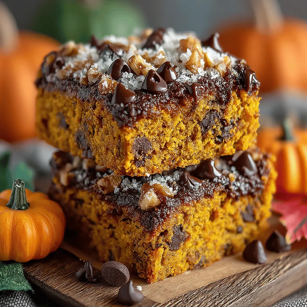 <strong>Introduction</strong>” /></p>
</p>
<h2>Adding Chocolate Chips and Nuts: Enhancing Flavor and Texture</h2>
</p>
<p>To elevate your Spooktacular Pumpkin Chocolate Snack Bars, incorporating chocolate chips and nuts is key. Chocolate chips introduce a melty, rich sweetness that beautifully complements the warm spices and the natural sweetness of pumpkin. Opt for semi-sweet or dark chocolate chips for a balance that enhances the overall flavor profile. For those who enjoy a crunchy texture, adding nuts such as walnuts or pecans can bring an extra layer of flavor and nutrition. Not only do they provide a delightful crunch, but they are also packed with healthy fats and protein, making your snack bars more satisfying.</p>
</p>
<h3>How to Incorporate Them</h3>
</p>
<p>When mixing in your chocolate chips and nuts, fold them gently into the batter after it has been combined. This ensures an even distribution throughout the bars without over-mixing, which can lead to a denser texture. Aim for about one cup of chocolate chips and half a cup of chopped nuts for a perfect ratio that allows each bite to be rich and satisfying.</p>
</p>
<h2>Baking Process</h2>
</p>
<h3>How to Properly Bake the Bars for Optimal Results</h3>
</p>
<p>Baking your Pumpkin Chocolate Snack Bars requires attention to detail to ensure they come out moist and perfectly set. Preheat your oven to 350°F (175°C), and prepare a baking pan, typically an 8×8 or 9×9 inch, by lining it with parchment paper and lightly greasing it. This will make removing the bars easier once they are baked.</p>
</p>
<p>Pour your batter into the prepared pan, smoothing the top with a spatula. Bake in the preheated oven for approximately 25-30 minutes. Keep an eye on the bars, as oven temperatures can vary. You want the edges to start pulling away from the pan while the center remains slightly soft.</p>
</p>
<h3>Importance of Cooling and Cutting Techniques</h3>
</p>
<p>Once baked, it’s crucial to allow your bars to cool in the pan for at least 10-15 minutes. This cooling period helps the bars firm up, making them easier to cut. After cooling slightly, lift the bars out of the pan using the parchment paper and let them cool completely on a wire rack. This step ensures that they won’t become soggy and will maintain their shape when cut.</p>
</p>
<p>For cutting, use a sharp knife and clean cuts to achieve neat squares or rectangles. If you find the bars stick to the knife, run it under warm water and dry it off before making your next cut.</p>
</p>
<h3>Tips for Checking Doneness with a Toothpick</h3>
</p>
<p>One essential baking tip is to use a toothpick to check for doneness. Insert a toothpick into the center of the bars; if it comes out clean or with just a few moist crumbs clinging to it, the bars are ready. If the toothpick comes out with wet batter, they need a few more minutes in the oven. Remember, the bars will continue to cook slightly after being removed from the oven, so it’s okay if they are just a touch underdone when you take them out.</p>
</p>
<h2>Serving Suggestions</h2>
</p>
<h3>Ideas for Enjoying the Bars</h3>
</p>
<p>Your Spooktacular Pumpkin Chocolate Snack Bars are versatile and can be enjoyed in various ways. Here are some ideas to inspire your serving:</p>
</p>
<p>– <strong>Perfect Pairings with Beverages</strong>: These bars pair wonderfully with warm beverages. Consider serving them alongside a cup of spiced chai tea, a rich coffee, or a glass of cold milk. The flavors of pumpkin and chocolate marry beautifully with these drinks, creating a comforting experience perfect for fall.</p>
</p>
<p>– <strong>Creative Ways to Serve</strong>: Whether you’re planning a casual afternoon snack, a dessert for a gathering, or a nutritious addition to a lunchbox, these bars fit the bill. Cut them into smaller squares for bite-sized treats or serve them warm with a scoop of vanilla ice cream for a decadent dessert.</p>
</p>
<h2>Storage Tips for Freshness</h2>
</p>
<h3>How to Store Your Pumpkin Chocolate Snack Bars</h3>
</p>
<p>To keep your Spooktacular Pumpkin Chocolate Snack Bars fresh, follow these storage tips:</p>
</p>
<p>– <strong>Best Practices for Keeping Them Fresh</strong>: Once completely cooled, store the bars in an airtight container at room temperature. This will maintain their moisture and prevent them from becoming dry. If you live in a particularly warm climate, consider refrigerating them to prolong freshness.</p>
</p>
<p>– <strong>Shelf Life and Freezing Options for Longer Storage</strong>: These bars can last about 4-5 days at room temperature or up to a week in the refrigerator. For longer storage, you can freeze the bars. Wrap each bar in plastic wrap individually and place them in a zip-top freezer bag. They can be stored in the freezer for up to three months. When ready to enjoy, simply thaw at room temperature or pop them in the microwave for a few seconds to warm them up.</p>
</p>
<h2>Health Benefits of Pumpkin and Whole Ingredients</h2>
</p>
<h3>Examining the Nutritional Aspects of the Recipe</h3>
</p>
<p>Pumpkin is not only delicious but also packed with numerous health benefits. Here’s why incorporating pumpkin and whole ingredients into your diet is a great choice:</p>
</p>
<p>– <strong>The Health Benefits of Pumpkin</strong>: Pumpkin is rich in dietary fiber, which aids in digestion and helps maintain a healthy weight. It is also an excellent source of vitamins A and C, which are vital for eye health and immune function. Additionally, the minerals found in pumpkin, such as potassium and magnesium, contribute to overall health.</p>
</p>
<p>– <strong>Why Choosing Whole Ingredients Matters</strong>: Utilizing whole ingredients in your recipe, such as whole grain flours, natural sweeteners like honey or maple syrup, and nuts, ensures that you are consuming more nutrients and fewer processed additives. Whole ingredients provide a slower release of energy, keeping you full longer and stabilizing blood sugar levels.</p>
</p>
<h2>The Seasonal Appeal of Pumpkin Treats</h2>
</p>
<h3>How Pumpkin-Flavored Recipes Enhance the Fall Experience</h3>
</p>
<p>As the leaves change color and the air turns crisp, pumpkin-flavored recipes become a hallmark of the fall season. They evoke warm feelings of comfort and nostalgia, often associated with family gatherings, festivals, and seasonal celebrations. Pumpkin treats, like these Spooktacular Snack Bars, not only satisfy sweet cravings but also bring people together.</p>
</p>
<h3>Cultural Significance and Traditions Surrounding Pumpkin in Autumn</h3>
</p>
<p>The cultural significance of pumpkin in autumn is deeply rooted in traditions like Halloween and Thanksgiving. Pumpkins are often carved into jack-o’-lanterns, symbolizing the harvest and the changing seasons. In many cultures, pumpkin dishes are prepared to celebrate the bountiful harvest, making it a staple ingredient during this time of year. By enjoying pumpkin snacks, you are participating in a long-standing tradition that celebrates the flavors of fall.</p>
</p>
<h2>Conclusion</h2>
</p>
<p>The Spooktacular Pumpkin Chocolate Snack Bars are a delightful way to celebrate the flavors of fall while enjoying a healthy snack. With their rich taste and wholesome ingredients, they are the perfect treat for gatherings, a cozy night in, or simply to satisfy your sweet tooth. Embrace the season with this easy-to-make recipe and enjoy a slice of autumn in every bite. Your friends and family will appreciate the thoughtfulness of homemade snacks, and you’ll feel good knowing they are indulging in something nutritious and delicious. So gather your ingredients, preheat your oven, and get ready to create a seasonal treat that everyone will love!</p>
</div>