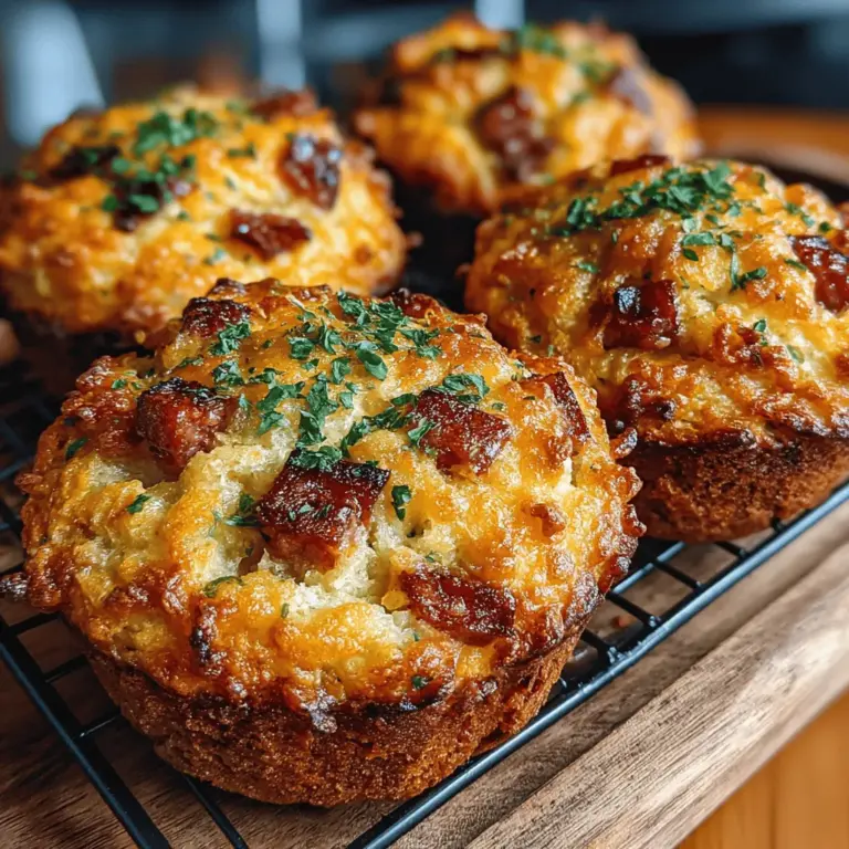 The use of salami and ham in Savory Charcuterie Delight Muffins adds not only a depth of flavor but also a satisfying chewiness that elevates the entire muffin experience. Salami brings a spicy, smoky element, while ham offers a subtle sweetness that balances the savory notes. Together, they create a rich flavor profile that’s perfect for those who enjoy savory baked goods. The fat content in the meats also contributes to the muffins' moisture, enhancing their tenderness and preventing dryness.