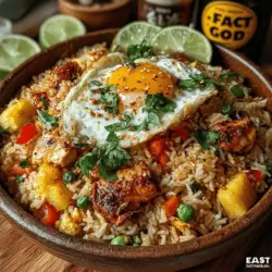 Tropical Delight: Pineapple Chicken Fried Rice is a vibrant and flavorful dish that brings a taste of the tropics to your dinner table. This recipe seamlessly combines tender chicken, juicy pineapple, and a medley of colorful vegetables, all tossed together with perfectly cooked jasmine rice. Not only is this dish a feast for the eyes, but it is also quick and easy to prepare, making it an ideal choice for both busy weeknights and special occasions. Whether you are looking to whip up a weeknight meal for your family or impress your guests with a delightful culinary creation, this fried rice recipe promises to satisfy every palate.