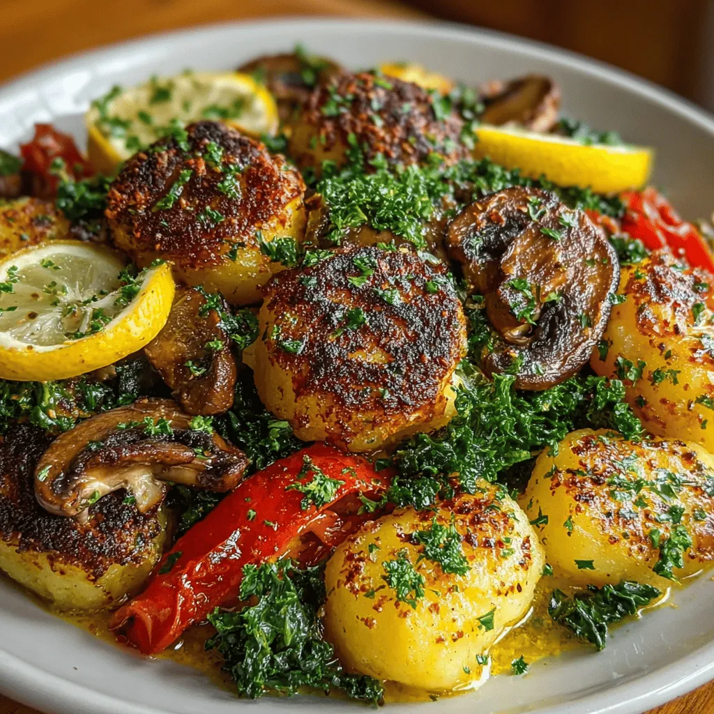 In the fast-paced world we live in, the appeal of sheet pan meals cannot be overstated. These one-pan wonders bring together convenience and flavor, allowing home cooks to create hearty, satisfying dishes without the hassle of multiple pots and pans. Among the plethora of sheet pan recipes available, <strong>Savory Sheet Pan Gnocchi with Mushrooms & Kale</strong> stands out as a delightful option, especially for those busy weeknights or intimate family dinners. This recipe not only simplifies the cooking process but also delivers a vibrant array of flavors and textures that will please even the pickiest of eaters.” /></p>
</p>
<h2>The Role of Smoked Paprika and Red Pepper Flakes in Adding Depth and Warmth</h2>
</p>
<p>When preparing savory dishes, the right spices can make all the difference. In this recipe for Savory Sheet Pan Gnocchi with Mushrooms and Kale, the combination of smoked paprika and red pepper flakes plays a pivotal role in elevating the dish. Smoked paprika introduces a subtle smokiness that complements the earthiness of mushrooms, while red pepper flakes add a delightful warmth, enhancing the overall flavor profile without overwhelming the other ingredients. These spices not only contribute to a deeper taste experience but also add a hint of color that makes the dish visually appealing.</p>
</p>
<h2>Importance of Seasoning with Salt and Pepper for Balance</h2>
</p>
<p>Seasoning is essential in any recipe, and this sheet pan gnocchi is no exception. Salt and pepper serve to balance and enhance the flavors of the ingredients. A well-seasoned dish brings out the natural sweetness of the kale and the umami of the mushrooms, creating a harmonious blend of tastes. As you prepare your ingredients, remember to season at multiple stages, allowing each element to shine while contributing to the overall flavor of the dish.</p>
</p>
<h2>Step-by-Step Guide to Preparing Savory Sheet Pan Gnocchi</h2>
</p>
<h3>Prepping the Oven and Baking Sheet</h3>
</p>
<p>Before diving into the preparation of your ingredients, it is crucial to prep your oven and baking sheet properly. Preheat your oven to 425°F (220°C). This high temperature is essential for achieving the perfect texture in your gnocchi and vegetables, resulting in a delightful crispness on the outside while remaining tender on the inside.</p>
</p>
<p>Using parchment paper on your baking sheet not only makes for easier cleanup but also ensures your gnocchi and vegetables do not stick to the pan. This simple step saves time and effort, allowing you to focus on the joy of cooking.</p>
</p>
<h3>Combining Ingredients: The Art of Tossing</h3>
</p>
<p>With your oven preheated and your baking sheet prepared, it’s time to combine the ingredients. In a large mixing bowl, add your uncooked gnocchi, sliced mushrooms, and chopped kale. Drizzle with olive oil, and sprinkle in your smoked paprika, red pepper flakes, salt, and pepper.</p>
</p>
<p>The art of tossing is crucial here. Use your hands or a spatula to gently combine the ingredients, ensuring each piece of gnocchi and vegetable is evenly coated with oil and seasoning. This step is vital for maximizing flavor; an even distribution ensures that every bite is a delicious explosion of taste.</p>
</p>
<h3>Roasting: The Key to Perfect Texture</h3>
</p>
<p>Once your ingredients are well combined, transfer them to the prepared baking sheet, spreading them out in a single layer. This is an essential step in roasting, as overcrowding the pan can lead to steaming rather than roasting, resulting in a less desirable texture.</p>
</p>
<p>Place the baking sheet in the preheated oven and roast for about 20-25 minutes. Halfway through the cooking time, give everything a gentle stir to promote even cooking. Visual cues for doneness include a golden-brown color on the gnocchi and a slight crispness to the edges of the vegetables. When the vegetables are tender and the gnocchi is beautifully browned, your dish is nearly ready!</p>
</p>
<h3>Finishing Touches: Adding Cheese and Garnishes</h3>
</p>
<p>To elevate your savory sheet pan gnocchi, consider adding cheese just a few minutes before removing the pan from the oven. Sprinkle shredded mozzarella or parmesan cheese generously over the top of the dish, and return it to the oven for an additional 5 minutes. This allows the cheese to melt perfectly, creating a gooey, delicious topping that enhances both flavor and presentation.</p>
</p>
<p>Garnishing your finished dish is the final touch that can take it from great to spectacular. Fresh herbs like parsley or basil add a pop of color and freshness. A squeeze of lemon juice right before serving can also brighten the flavors and add a zesty finish.</p>
</p>
<h2>Serving Suggestions for Savory Sheet Pan Gnocchi</h2>
</p>
<p>Savory Sheet Pan Gnocchi with Mushrooms and Kale is incredibly versatile and can be served in various ways, making it suitable for different occasions. For a casual weeknight dinner, serve the dish directly from the pan, allowing everyone to help themselves. This family-style serving encourages a warm, communal atmosphere at the dinner table.</p>
</p>
<p>For more formal occasions, consider plating the gnocchi elegantly on individual plates. Drizzle with a touch of balsamic reduction or serve with a side of crusty bread to complete the meal. This presentation elevates the dish, making it perfect for dinner parties or special celebrations.</p>
</p>
<h3>Perfect Pairings: Complementary Dishes</h3>
</p>
<p>To create a well-rounded meal, consider pairing your savory sheet pan gnocchi with simple side dishes or salads. A light arugula salad dressed with lemon vinaigrette complements the richness of the gnocchi beautifully. Alternatively, a side of roasted seasonal vegetables can offer additional texture and flavor, enhancing the overall dining experience.</p>
</p>
<p>If you’re serving the gnocchi as a main dish, consider a refreshing soup as an appetizer. A classic tomato basil soup or a hearty minestrone can set the tone for a comforting meal.</p>
</p>
<h3>Serving Style: Family-Style vs. Individual Plates</h3>
</p>
<p>The charm of serving from the pan lies in its simplicity and warmth. It creates a relaxed dining experience, inviting family and friends to gather around the table and share a meal together. On the other hand, plated servings allow for a more refined presentation, showcasing the beautiful colors and textures of the dish. Depending on your occasion and guests, choose the serving style that best suits the atmosphere you wish to create.</p>
</p>
<h2>Conclusion: Embracing the Joy of Cooking with Savory Sheet Pan Gnocchi</h2>
</p>
<p>In summary, the Savory Sheet Pan Gnocchi with Mushrooms and Kale is a delightful dish that showcases the joy of cooking with fresh ingredients. With its vibrant flavors, satisfying textures, and ease of preparation, this recipe encourages culinary creativity and experimentation in the kitchen. Whether enjoyed on a busy weeknight or as the centerpiece of a special gathering, this dish fits seamlessly into a balanced diet, providing nourishment and satisfaction.</p>
</p>
<p>By embracing the simplicity and deliciousness of this recipe, you invite the joy of home cooking into your life. The combination of earthy mushrooms, nutritious kale, and pillowy gnocchi, enhanced by the warmth of spices and the richness of cheese, makes for a meal that is both comforting and wholesome. So gather your ingredients, preheat your oven, and enjoy the process of creating a beautiful dish that will delight your taste buds and nourish your body.</p>
</div>