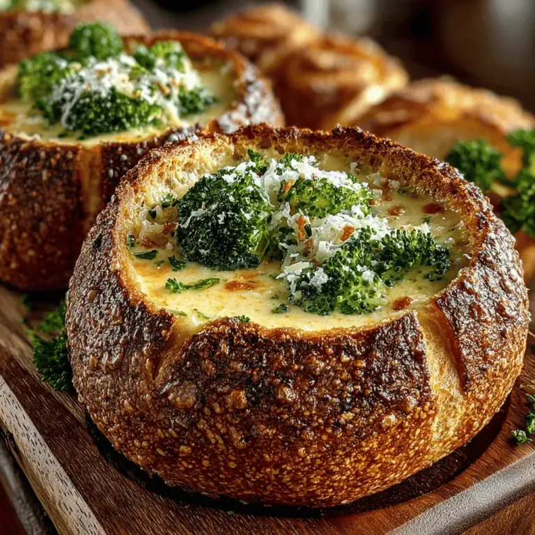 When it comes to comfort food, few dishes can compare to the warmth and satisfaction of a creamy soup served in a freshly baked bread bowl. The recipe for Creamy Broccoli Cheddar Soup Bread Bowls encapsulates this concept beautifully, combining the rich, velvety goodness of broccoli cheddar soup with the crusty, chewy texture of bread. This dish is not only a feast for the taste buds but also a treat for the eyes, making it an ideal centerpiece for family dinners, casual gatherings, or cozy nights in.