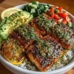 Both spinach and arugula are excellent choices for the base of your salmon bowl. Spinach is rich in iron, vitamins A, C, and K, while arugula adds a peppery taste that complements the lemon garlic flavor of the salmon. Together, they provide a powerhouse of nutrients that support overall health, including immune function and skin health. These greens are not only nutritious but also add a vibrant green color to your dish, making it visually appealing.