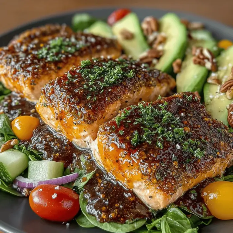 If you’re in search of a light yet satisfying meal that marries vibrant flavors with essential nutrients, look no further than the Honey Mustard Glazed Salmon Salad. This delightful dish showcases tender salmon fillets glazed with a sweet and tangy honey mustard dressing, served atop a bed of fresh greens and colorful vegetables. Not only is it visually appealing, but it also brings a balance of flavors that awaken the palate, making it an excellent choice for a nutritious lunch or dinner.