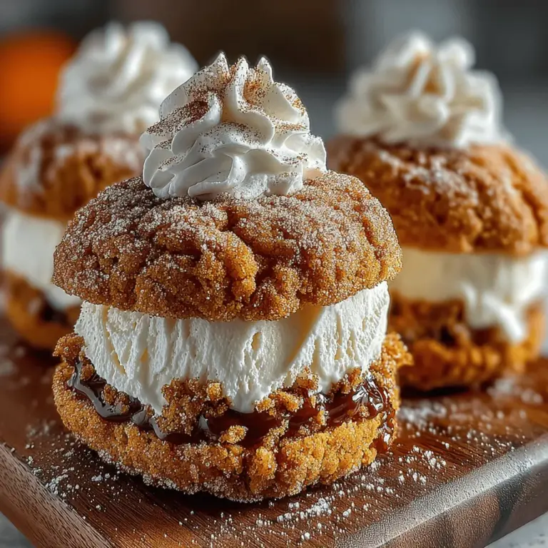 As the leaves turn vibrant shades of orange and crimson and the air becomes crisp, there’s an undeniable charm in the comforting flavors of fall that warms both heart and soul. Among the many seasonal delights, one treat stands out: Pumpkin Pie Ice Cream Sandwiches. This indulgent dessert artfully merges the rich, spiced essence of classic pumpkin pie with the creamy, cool delight of ice cream, all lovingly nestled between soft, cookie-like layers. Perfect for fall gatherings, dessert tables, or simply savoring during a cozy evening at home, this recipe promises to bring joy to your palate while celebrating the essence of the season.