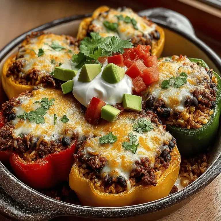 Taco stuffed bell peppers are a vibrant and flavorful dish that seamlessly combines the beloved elements of tacos with the wholesome goodness of fresh bell peppers. This recipe stands out as a versatile option for anyone looking to prepare a quick meal during the hectic week or to impress guests at a casual get-together. The colorful presentation and the variety of flavors make these stuffed peppers not only a feast for the eyes but also a satisfying and nutritious choice for any family dinner.